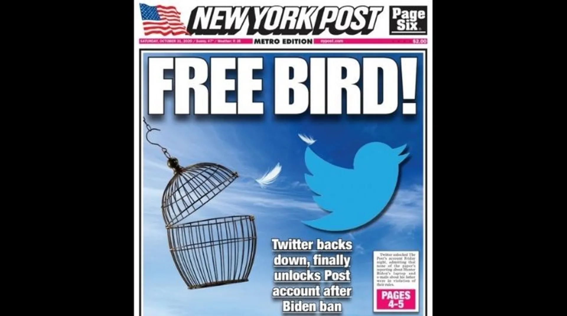 'We are back': New York Post returns to Twitter after account is unfrozen
