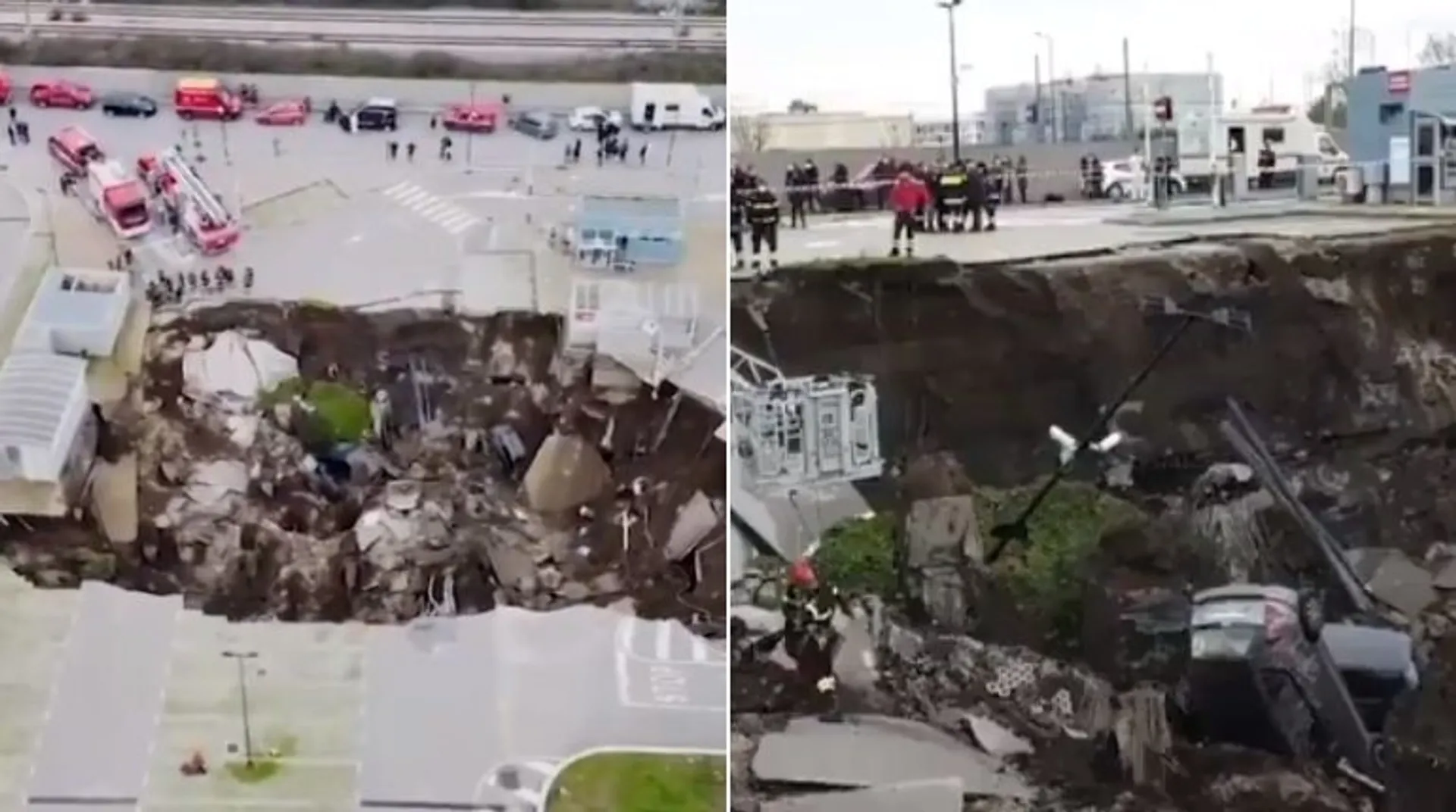 Giant sinkhole appears in hospital's car park in Italy