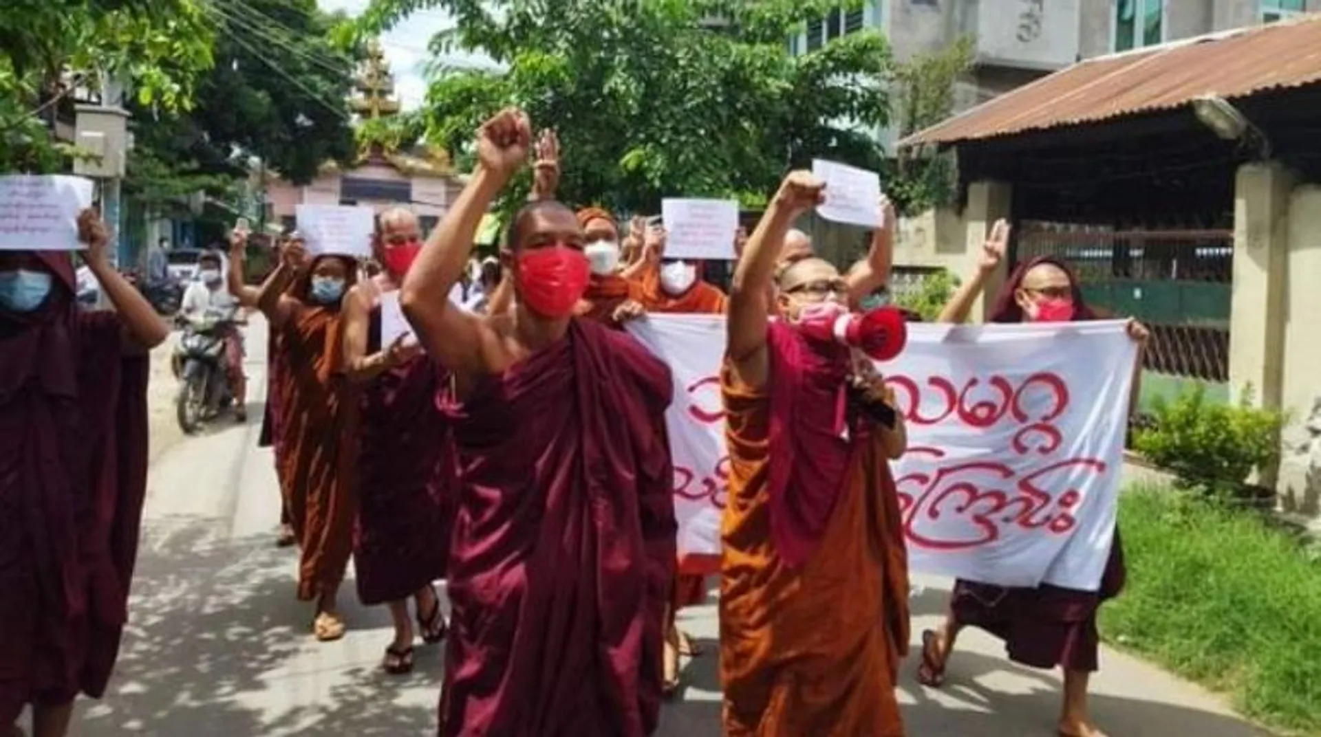 Pro-democracy monks march against military junta in Myanmar