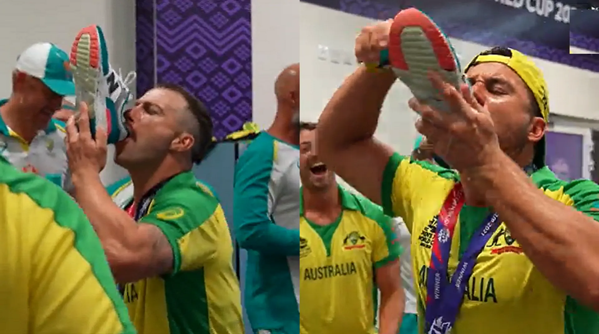 Matthew Wade, Marcus Stoinis drink from shoe as Aussies celebrate T20 World Cup triumph - WATCH