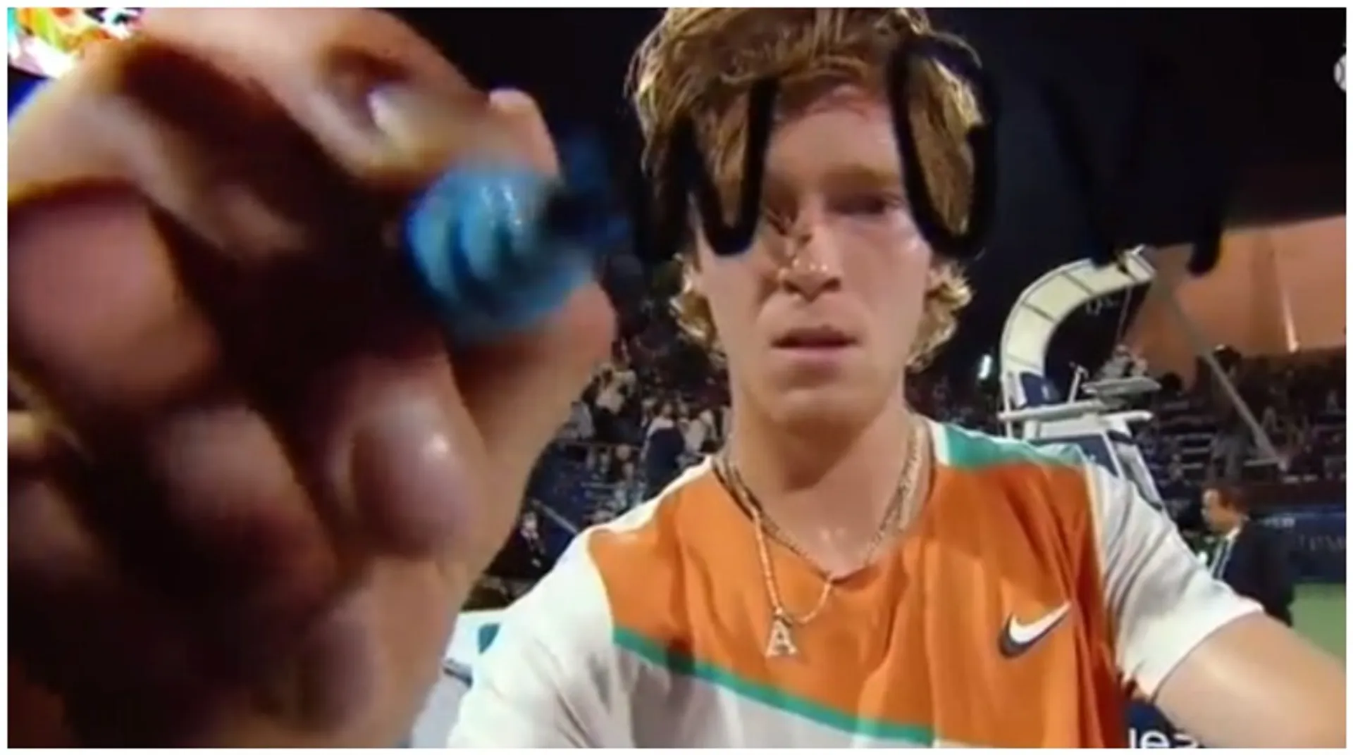 Russia's Andrey Rublev writes 'No War Please' on camera lens after tough semi-final win in Dubai - watch