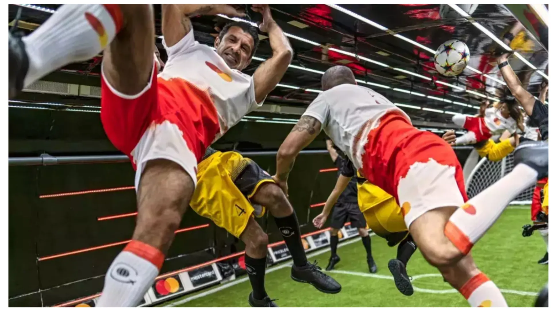 WATCH: Luis Figo makes heads turn with sensational bicycle kick in 'zero gravity' football match