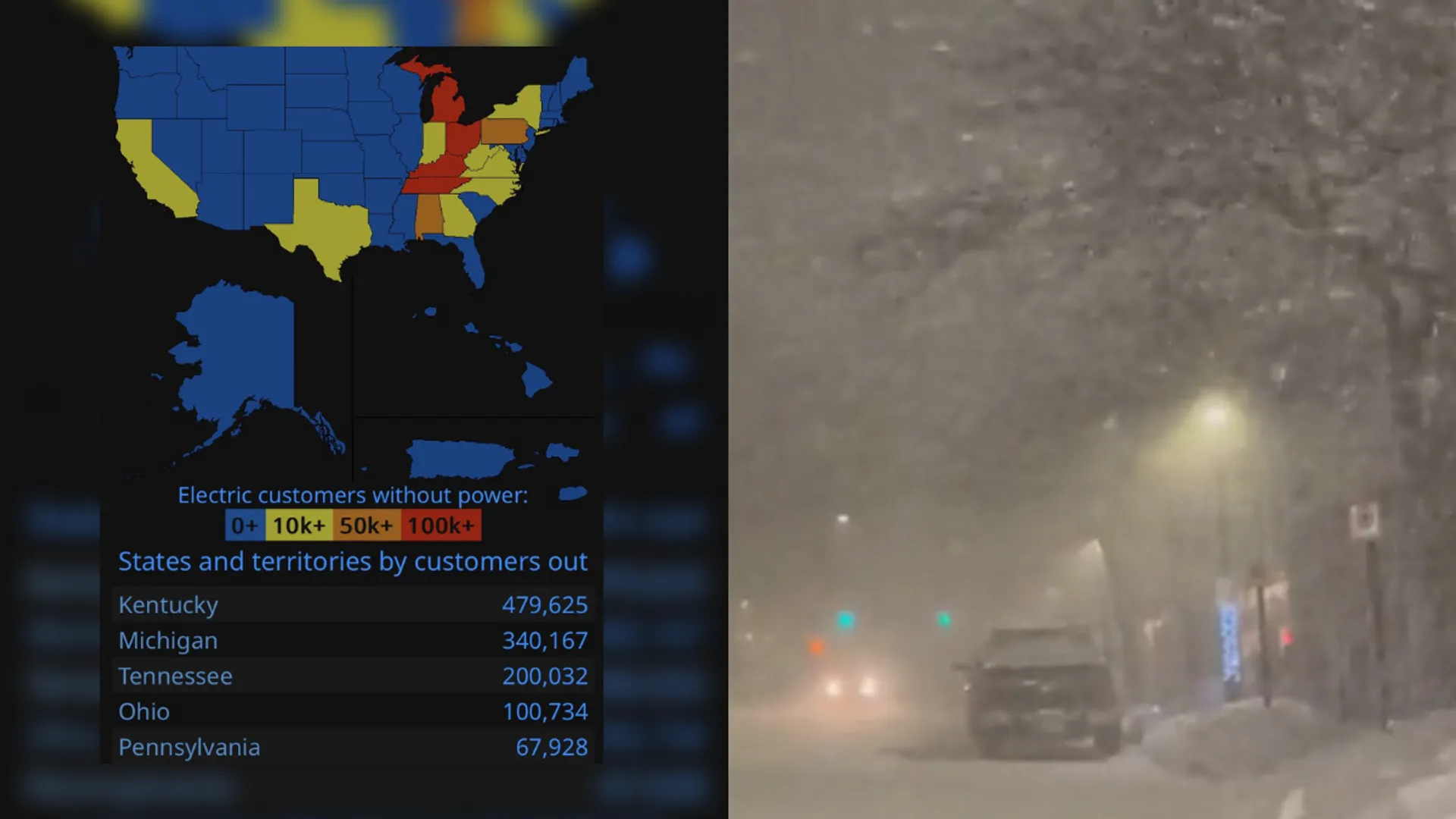 More than million across US left without power as storm batters the nation's south; at least 10 reported dead