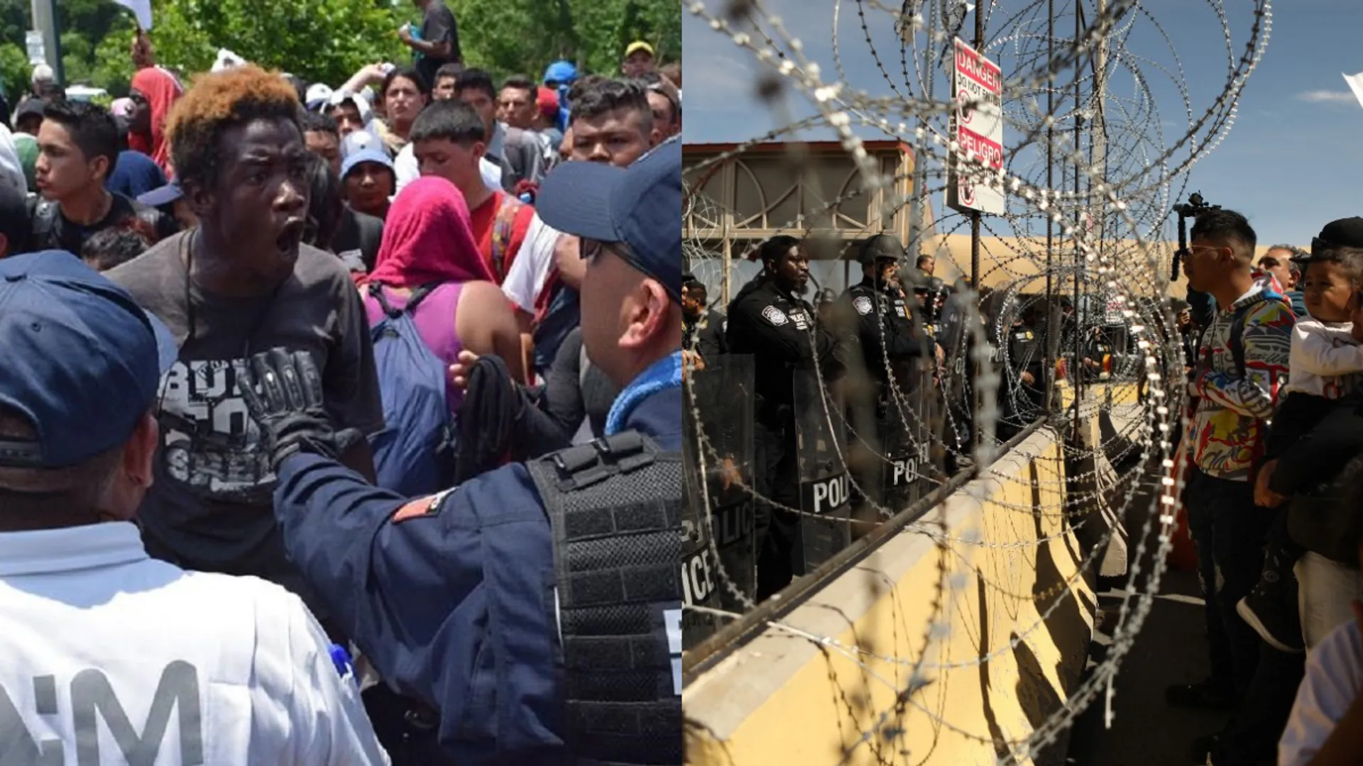 Hundreds of migrants attempt to force their way into USA at the Mexico border crossing