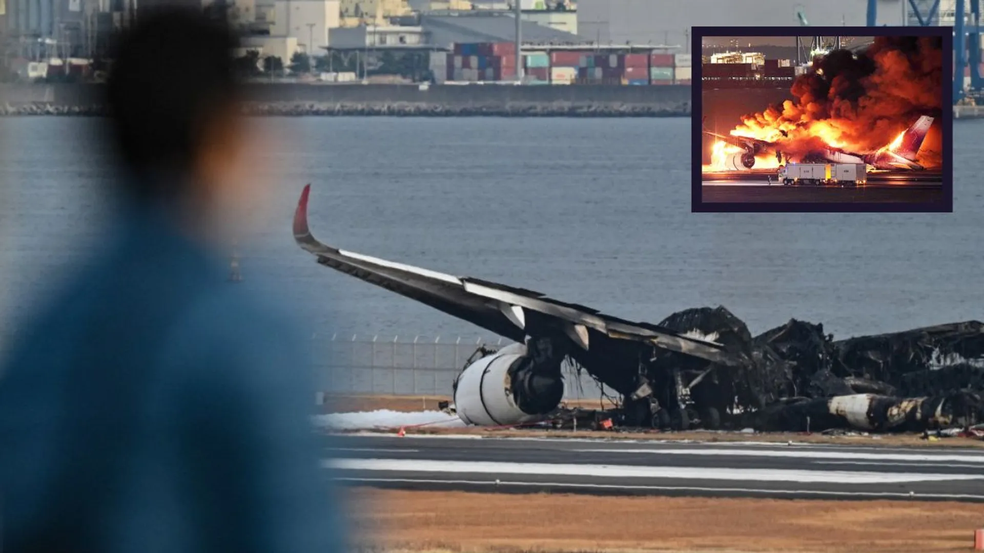 Investigations start as charred Japan Airlines parts lie on tarmac