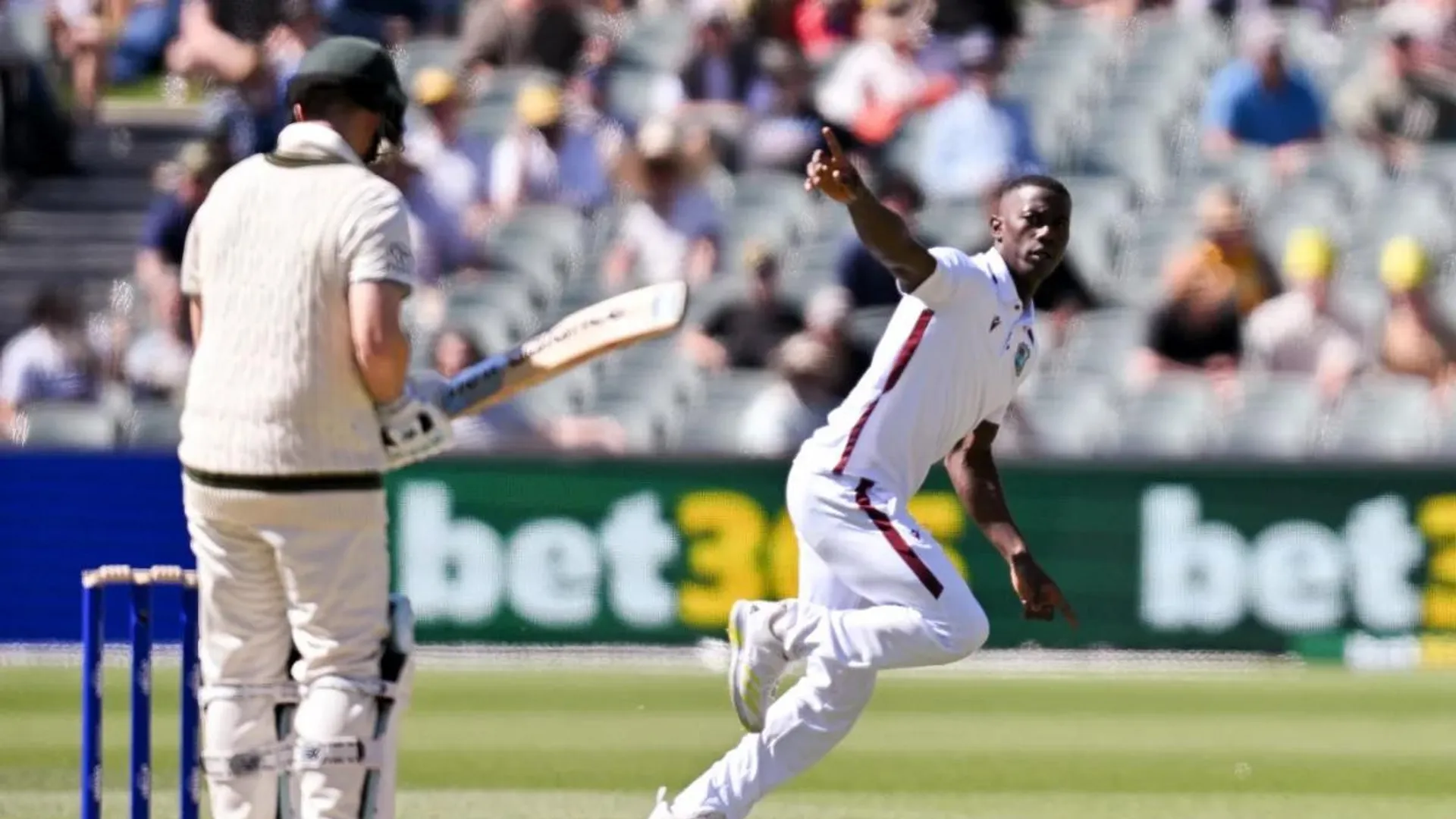 West Indies bowler Shamar Joseph sends back Australia opener Steve Smith on first ball in Test cricket - WATCH