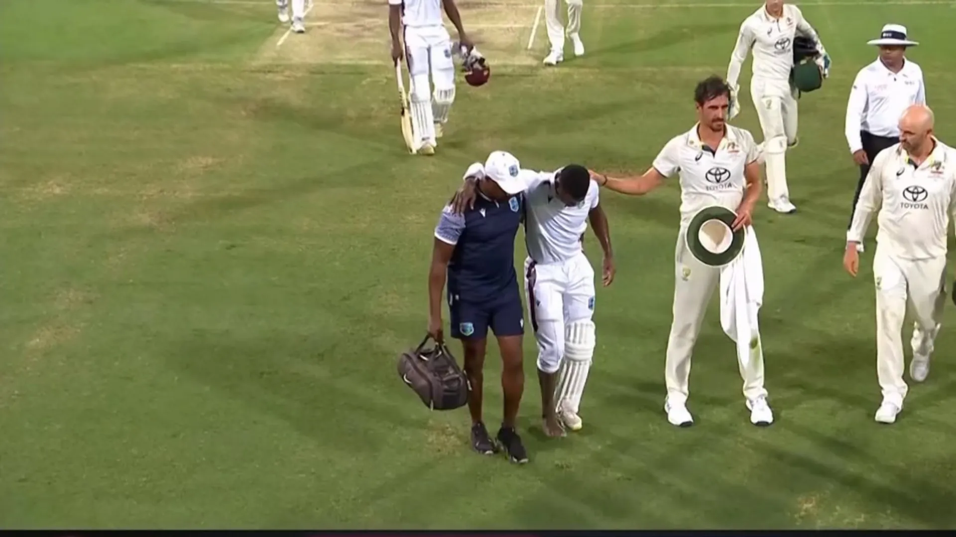 Australia's Mitchell Starc INJURES WI bowler Shamar Joseph's toe with crushing yorker in 2nd Test - WATCH
