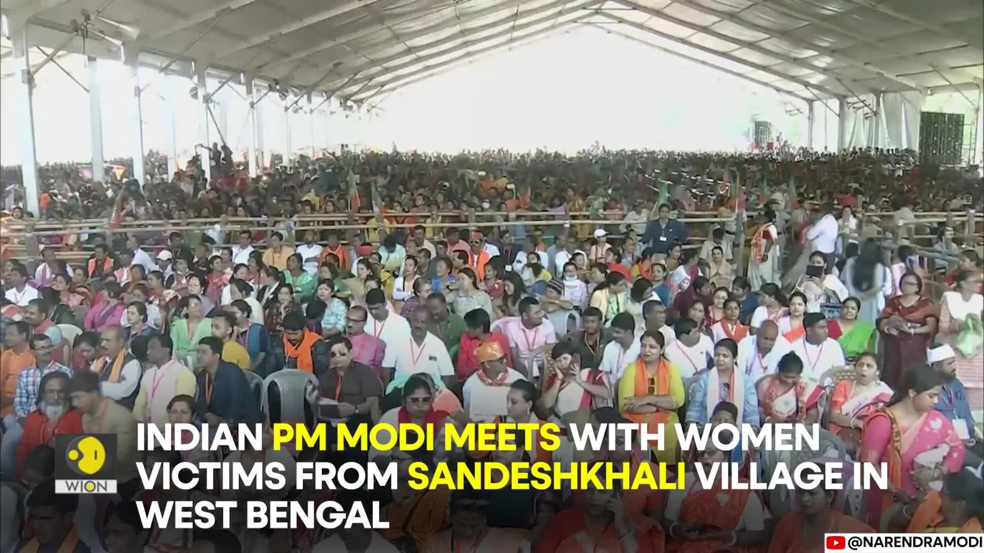 Indian PM Modi meets with women victims from Sandeshkhali village in West Bengal