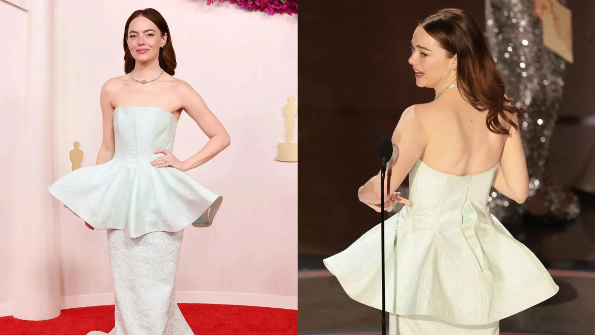 Emma Stone suffers wardrobe malfunction minutes before accepting Oscars award