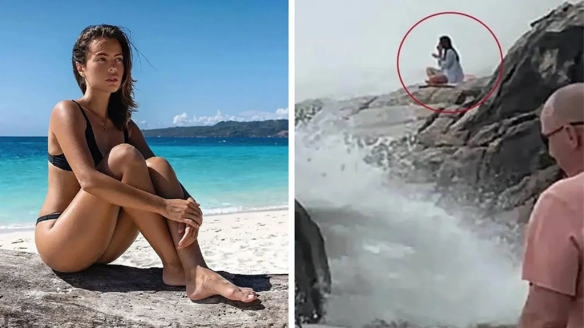 Heartbreaking video of Russian actress before being swept away by crashing waves