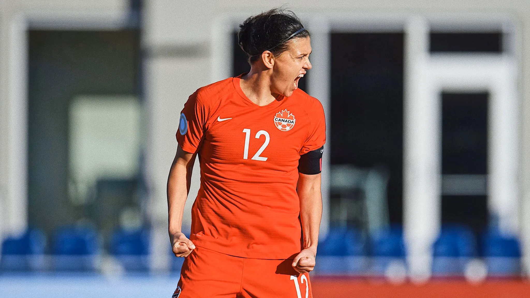 Former Canadian soccer captain Sinclaire celebrating a goal- Sportz Point.com