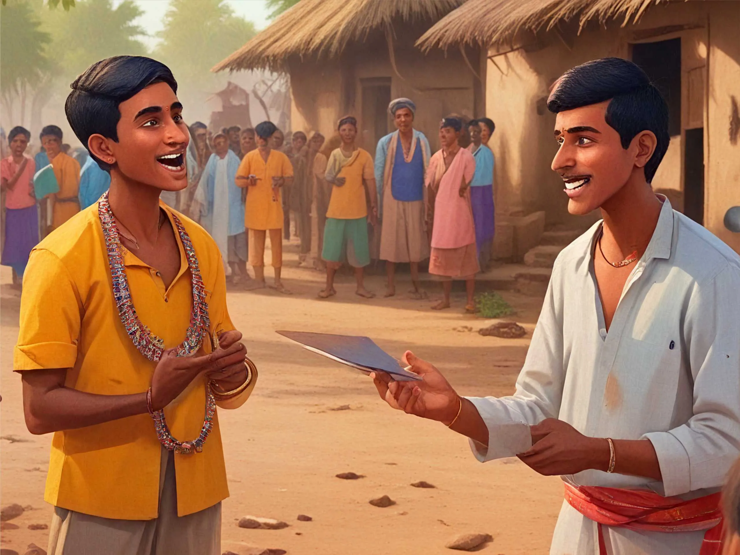 cartoon image of Indian village boys