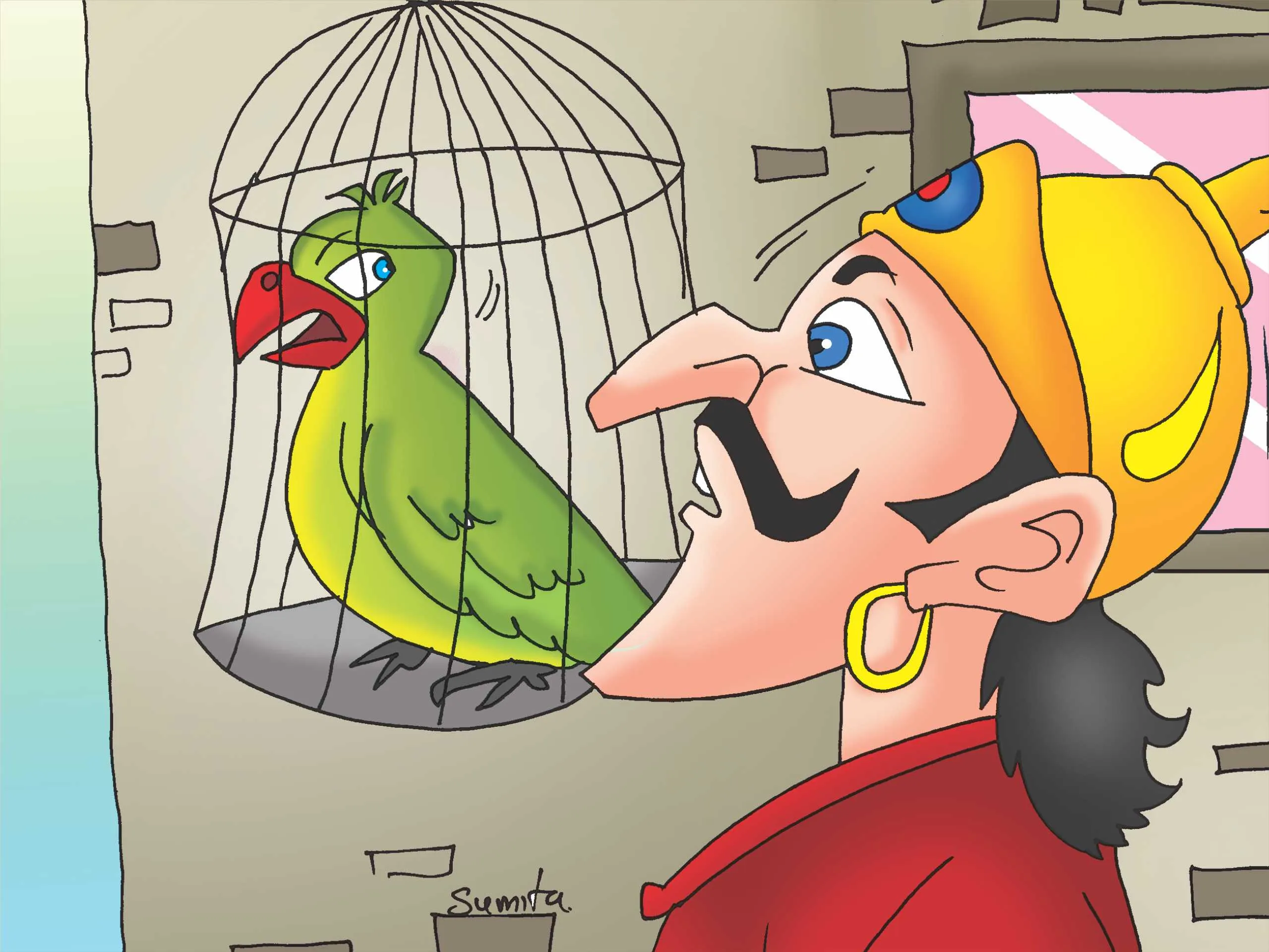King with a parrot cartoon image