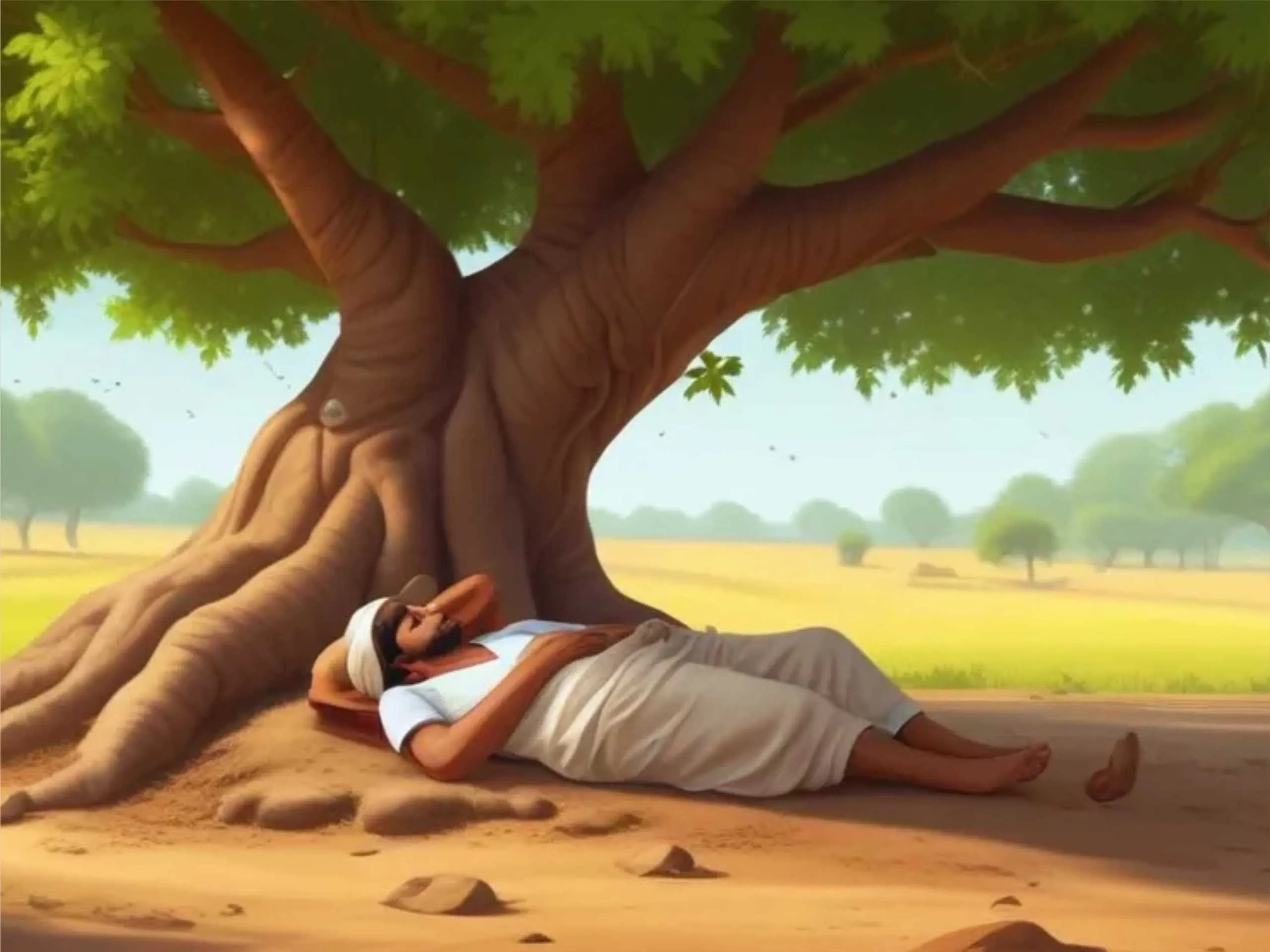 man sleeping under a tree 