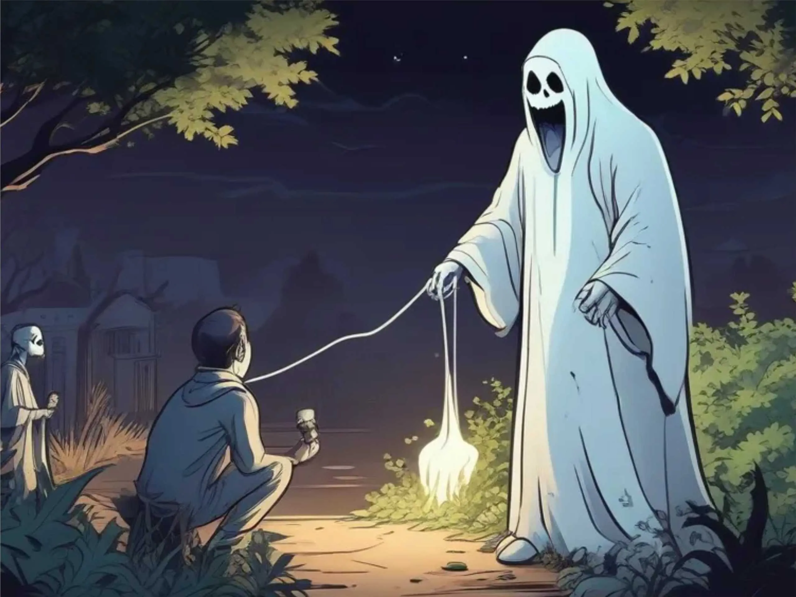 Ghost threatning to a man cartoon image