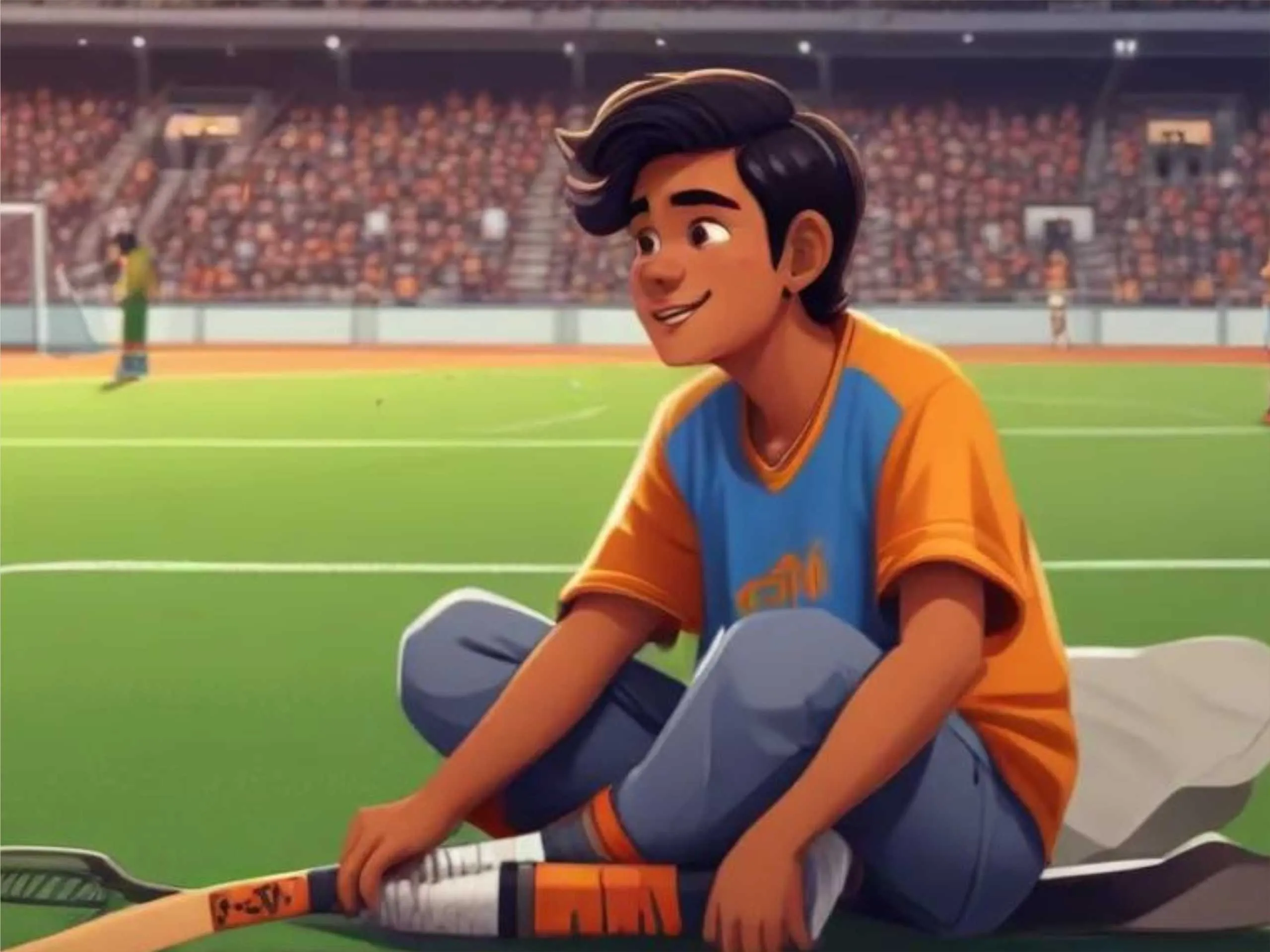 Boy in hockey ground cartoon image