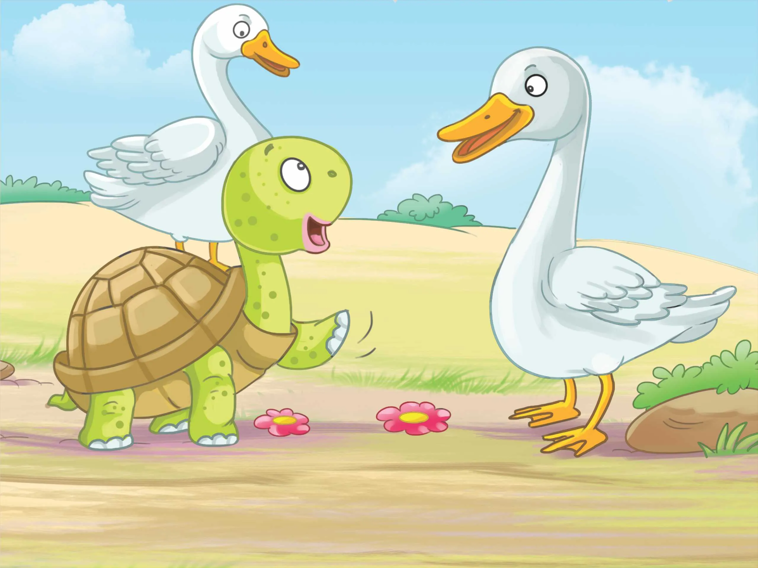 Tortoise and Swan cartoon image