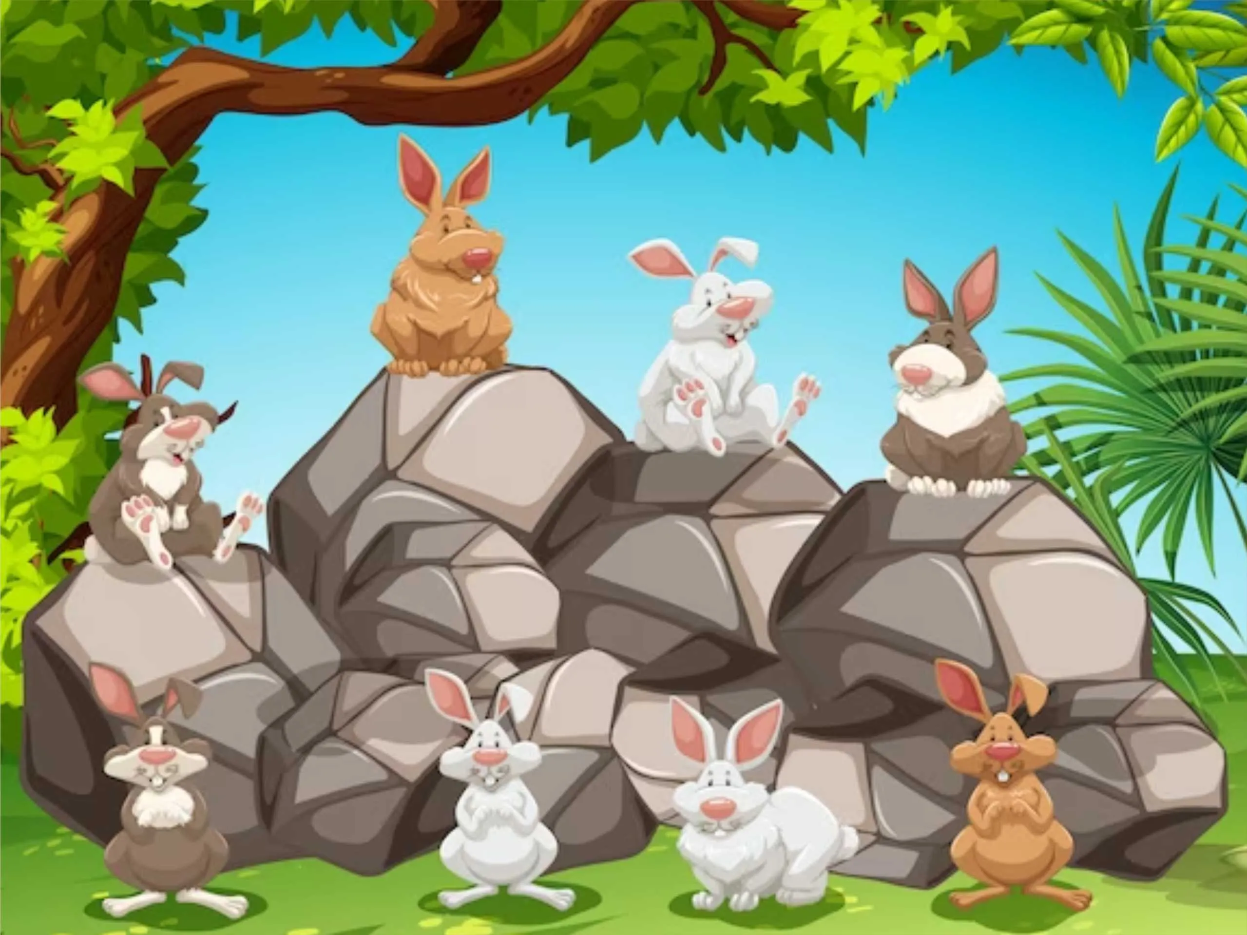 Rabbits in jungle cartoon image