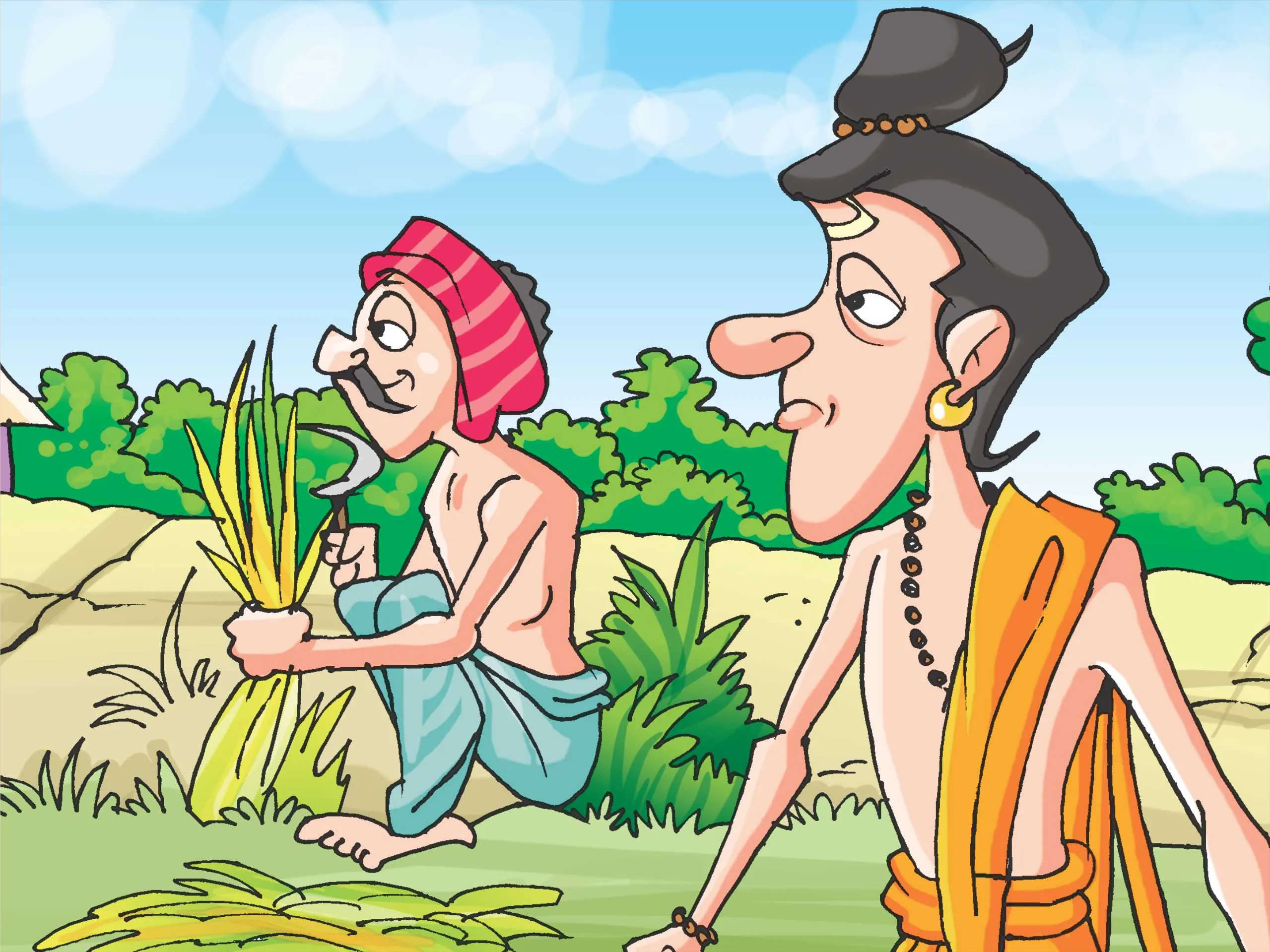 Saint and Farmer Cartoon Image