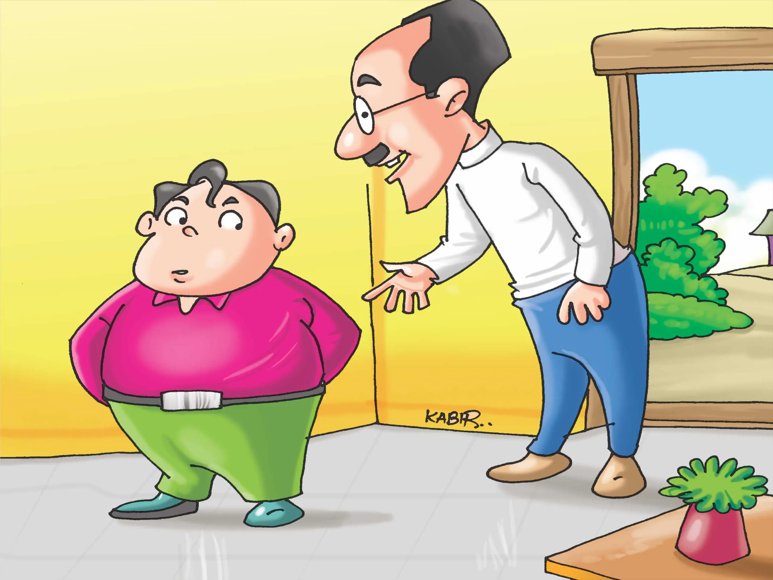 Father talking to his son cartoon image