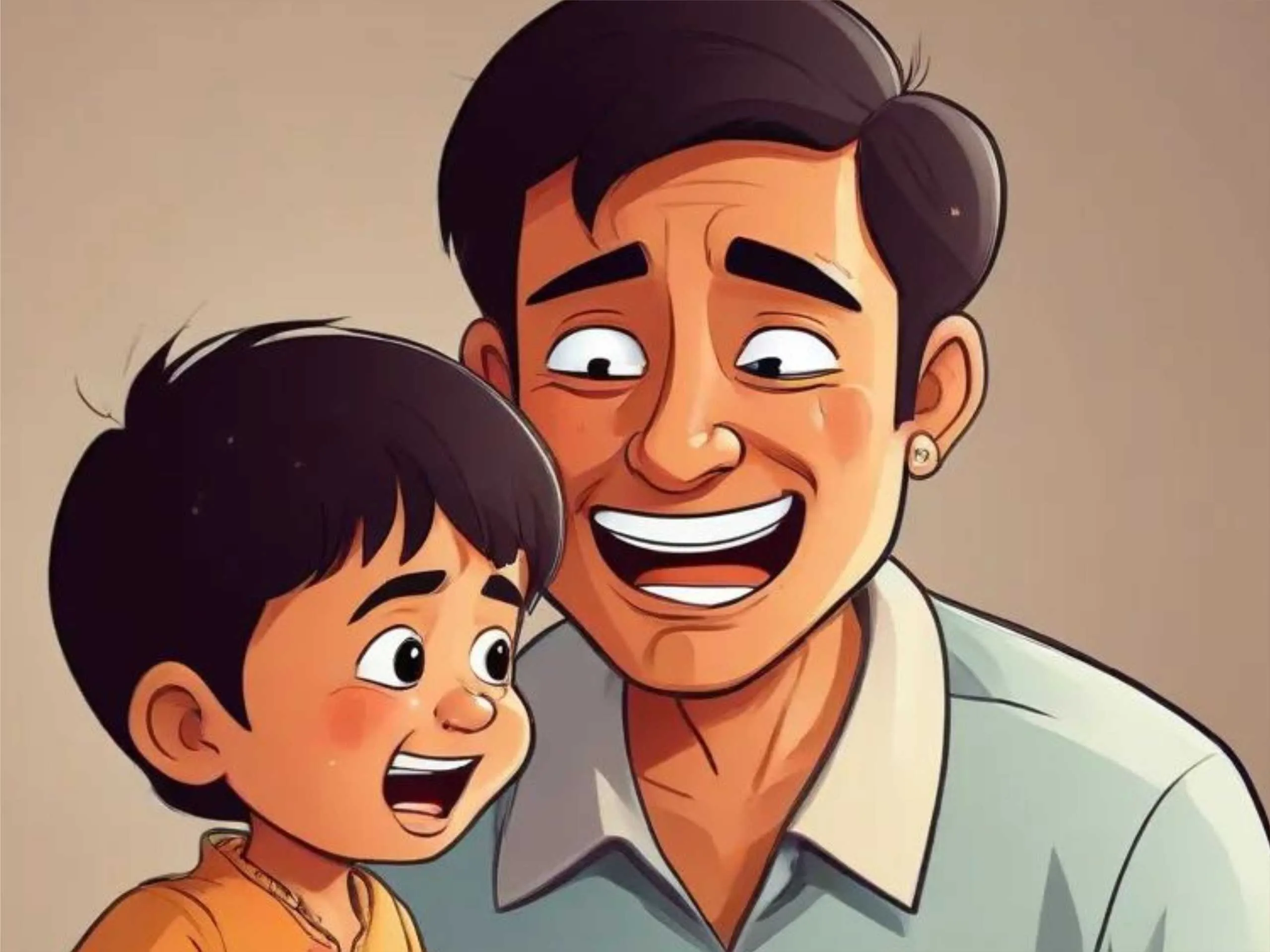 cartoon image of a boy crying in front of  his father
