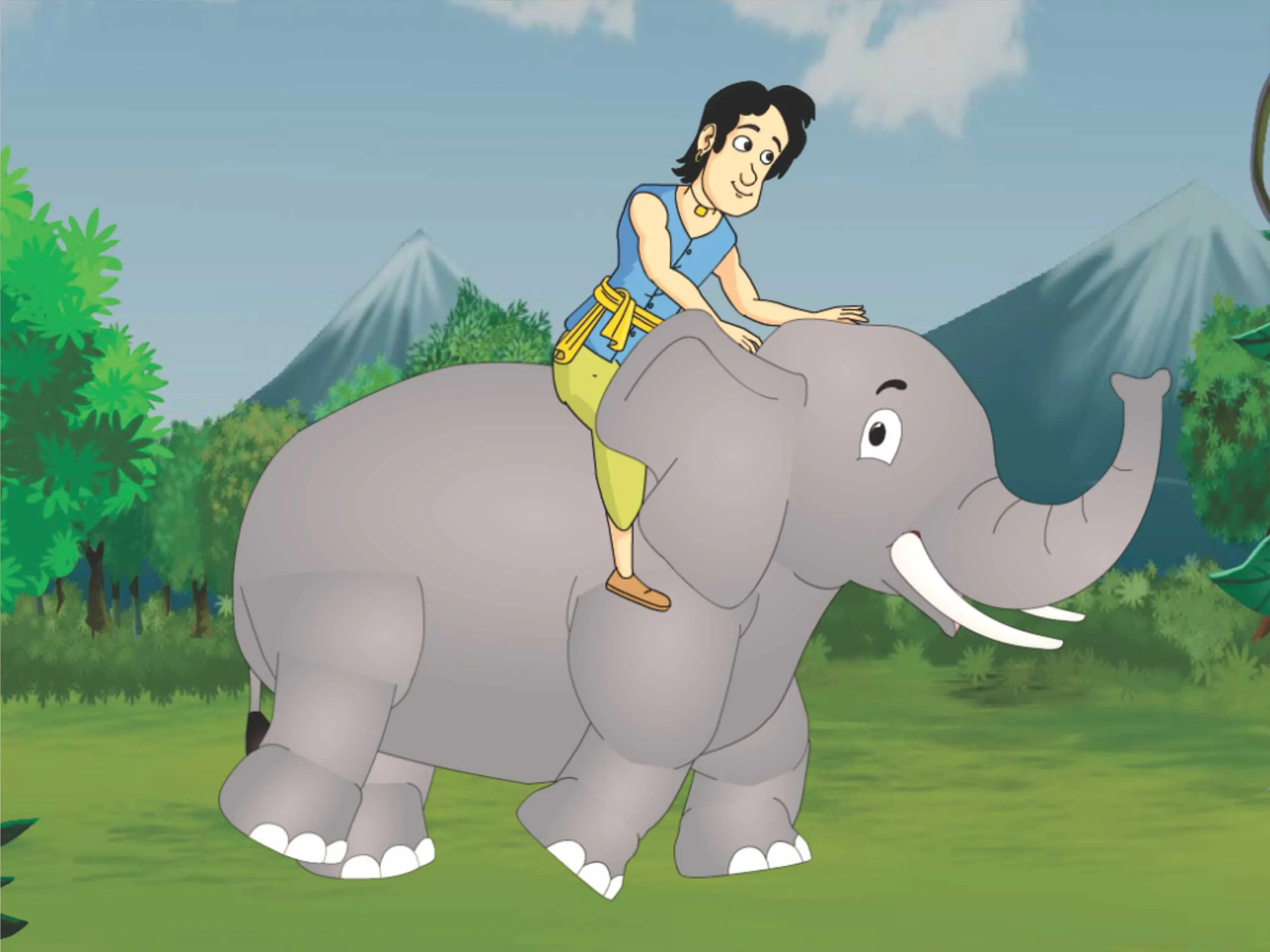 cartoon image of a man sitting on a elephant