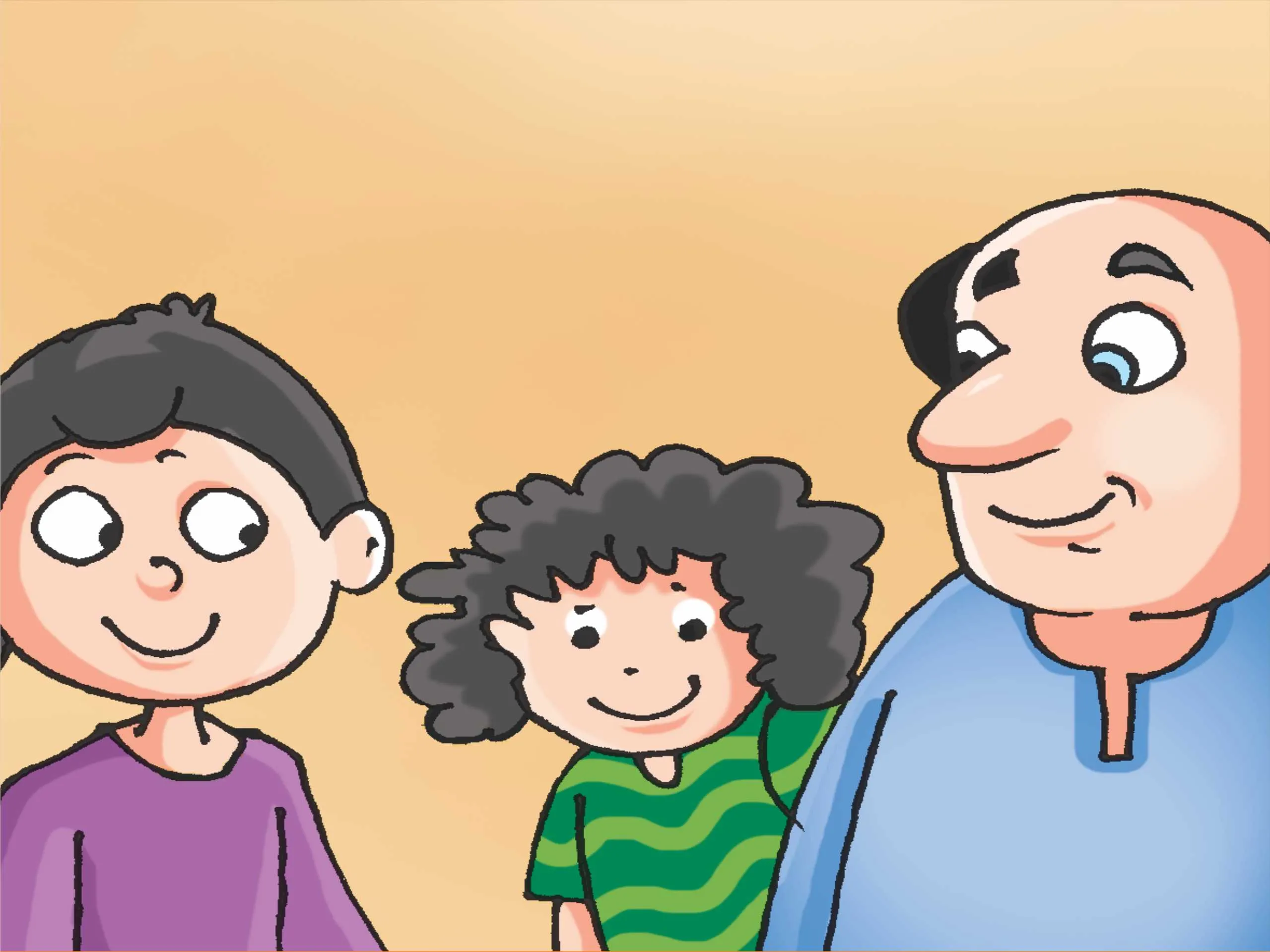 Two Kids with a man cartoon image