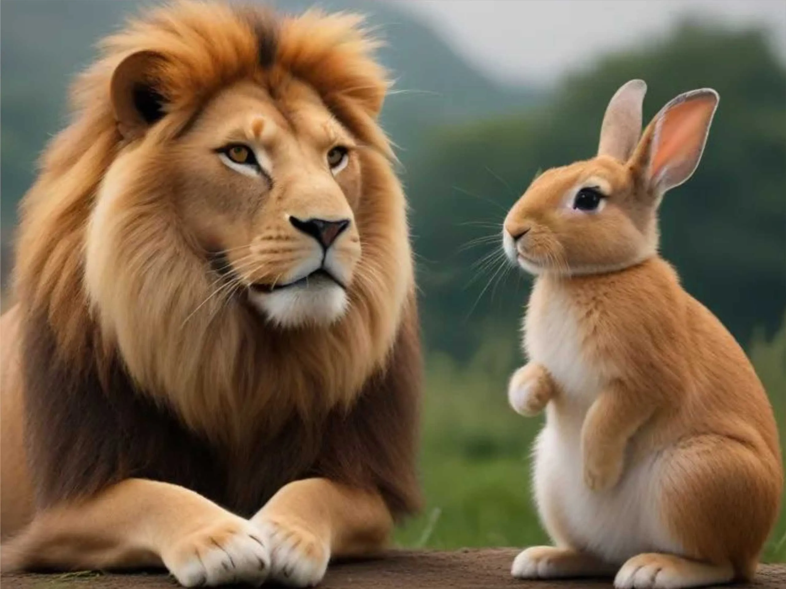 cartoon image of a rabbit and a lion