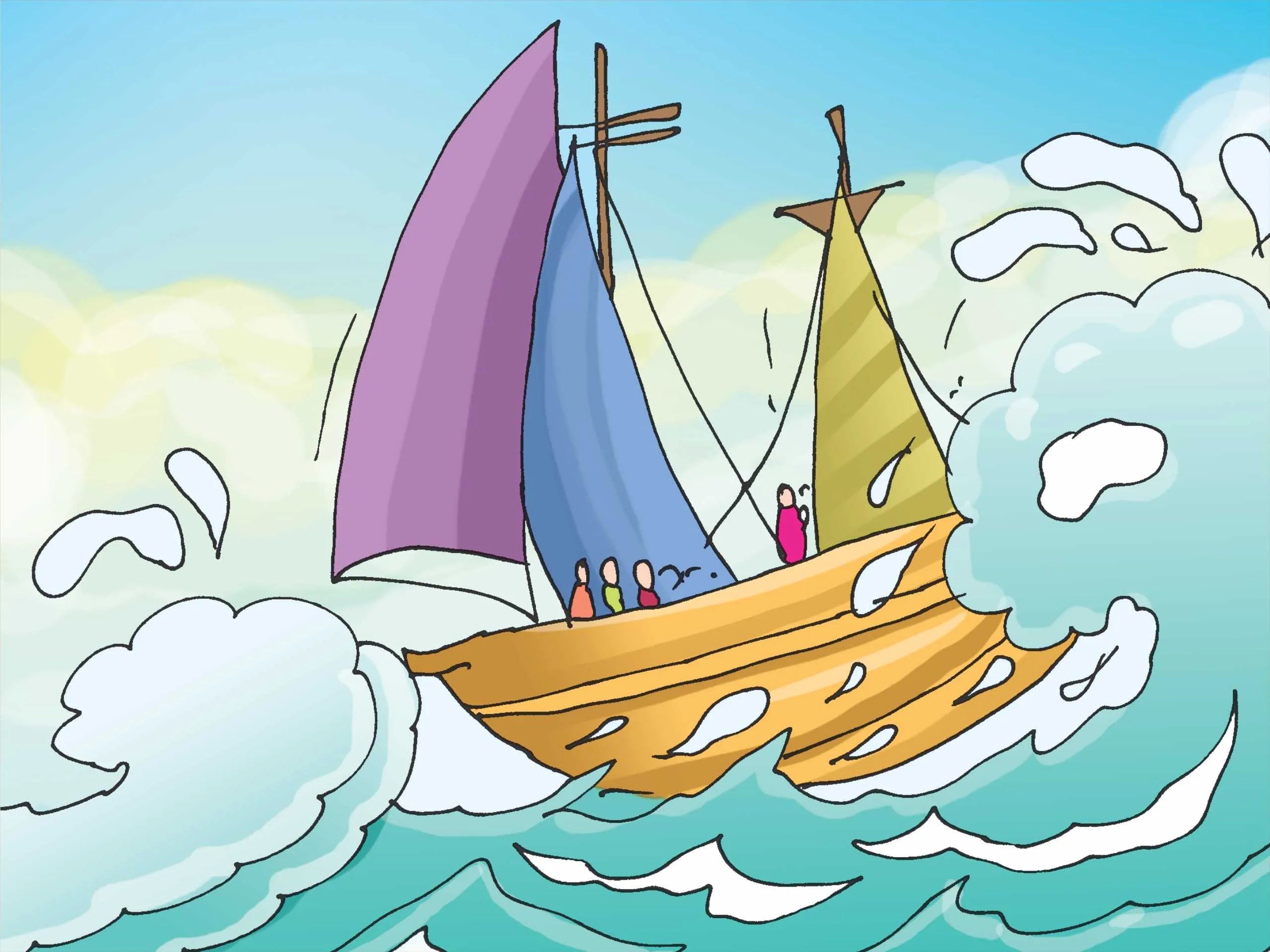 Ship in sea During Bad Weather Cartoon Image