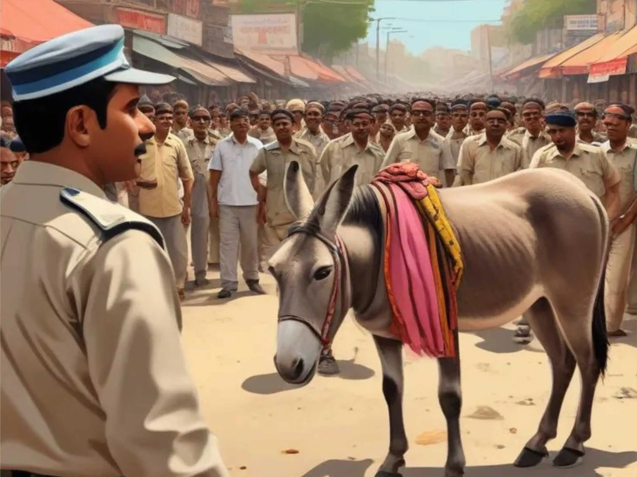 Cartoon image of a Donkey in market