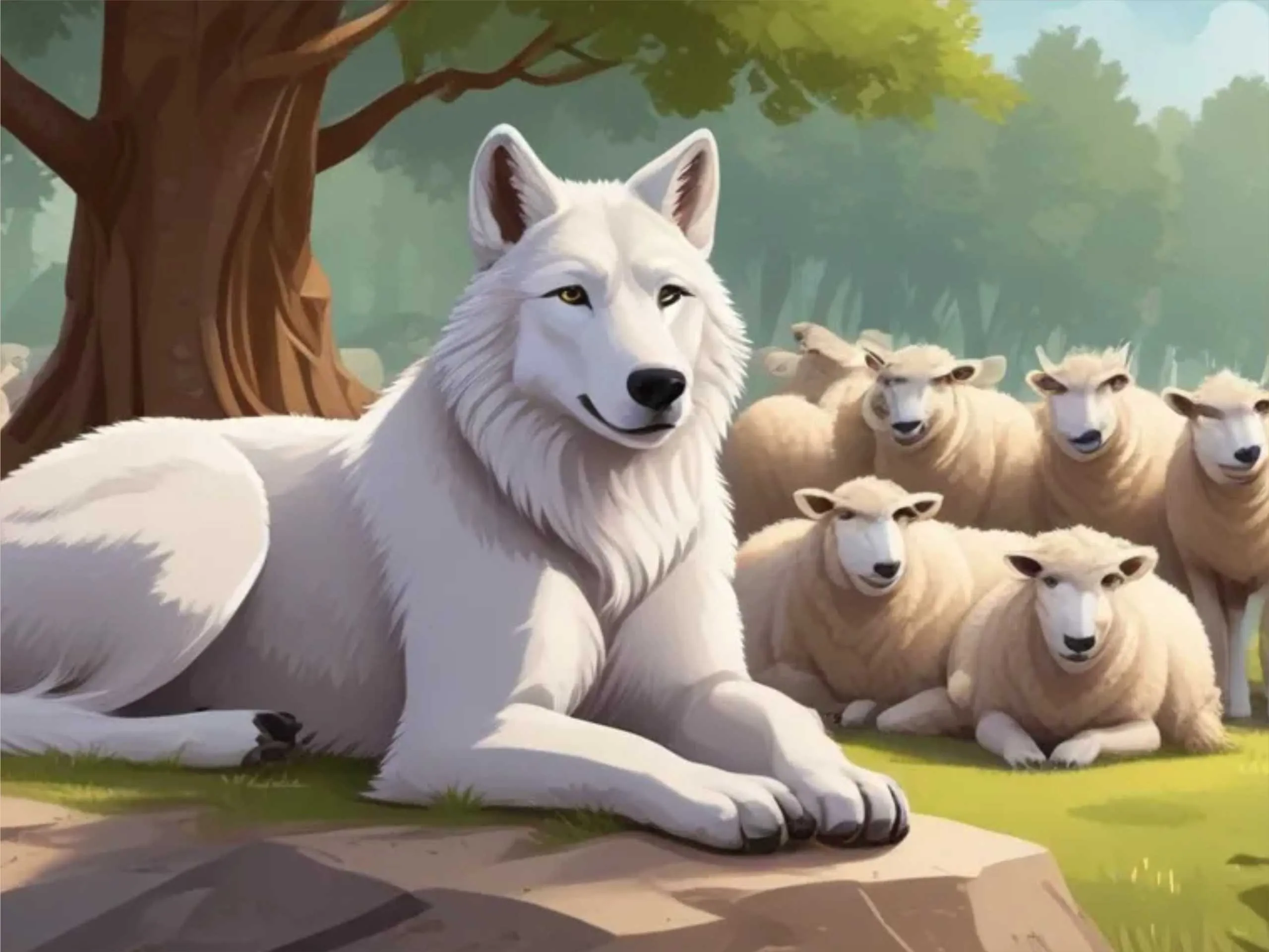 Wolf near a heard of sheeps cartoon image