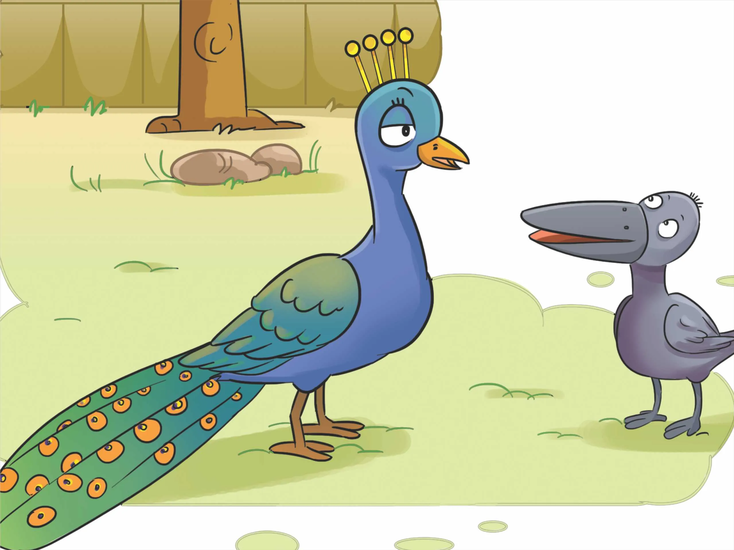 peacock and crow cartoon image