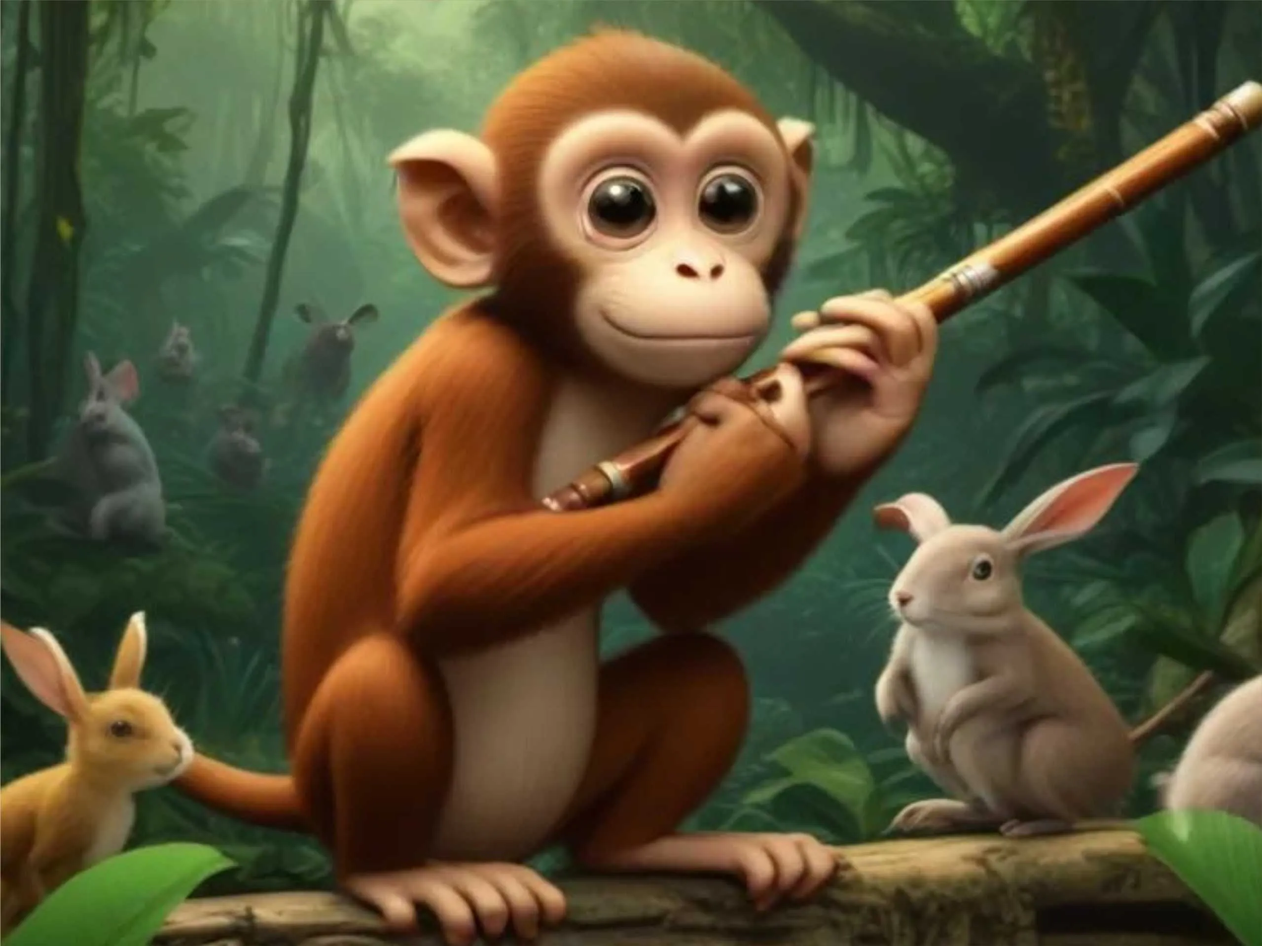 Monkey with a flute in hand cartoon image