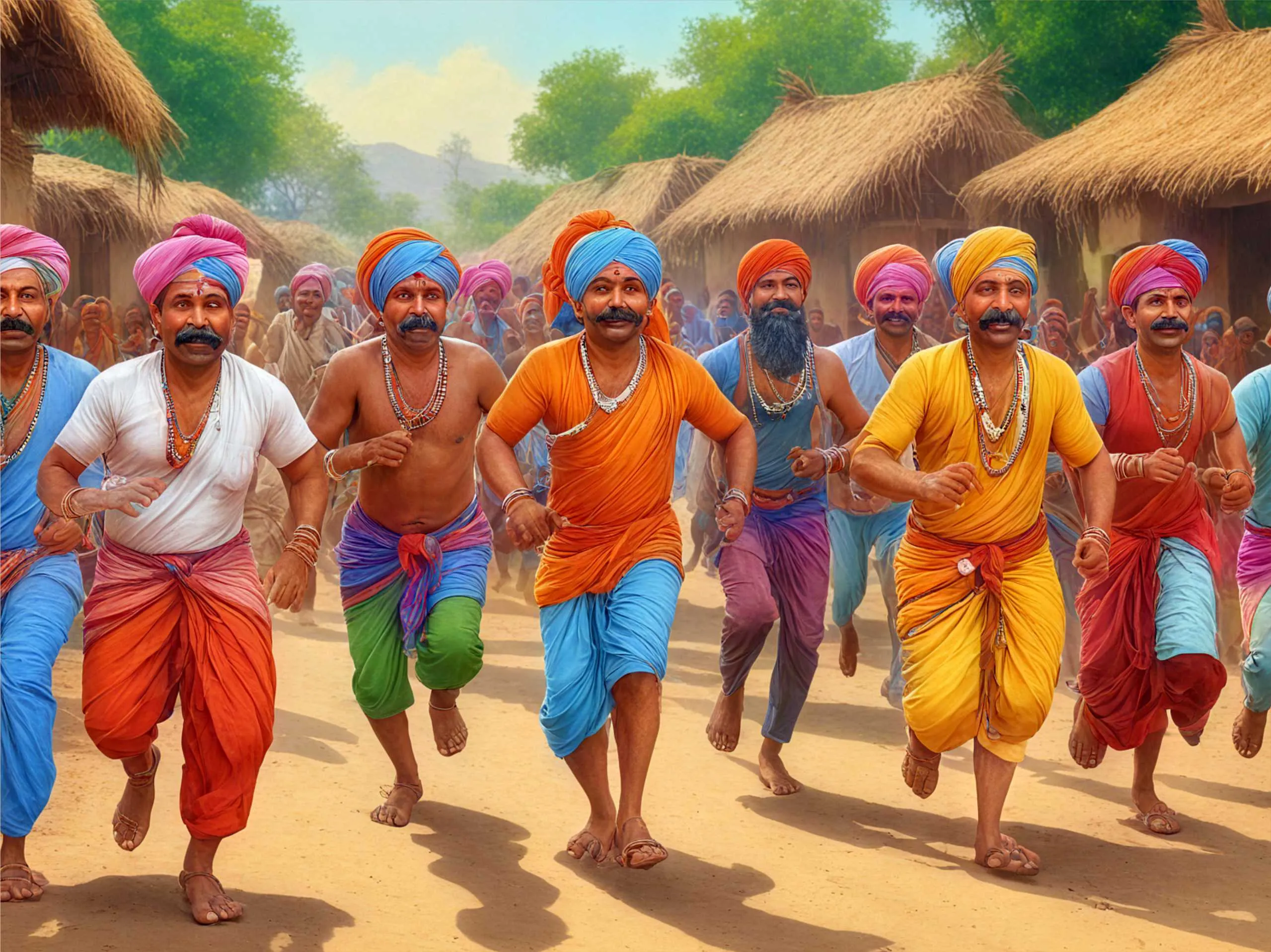 cartoon image of villagers in temple