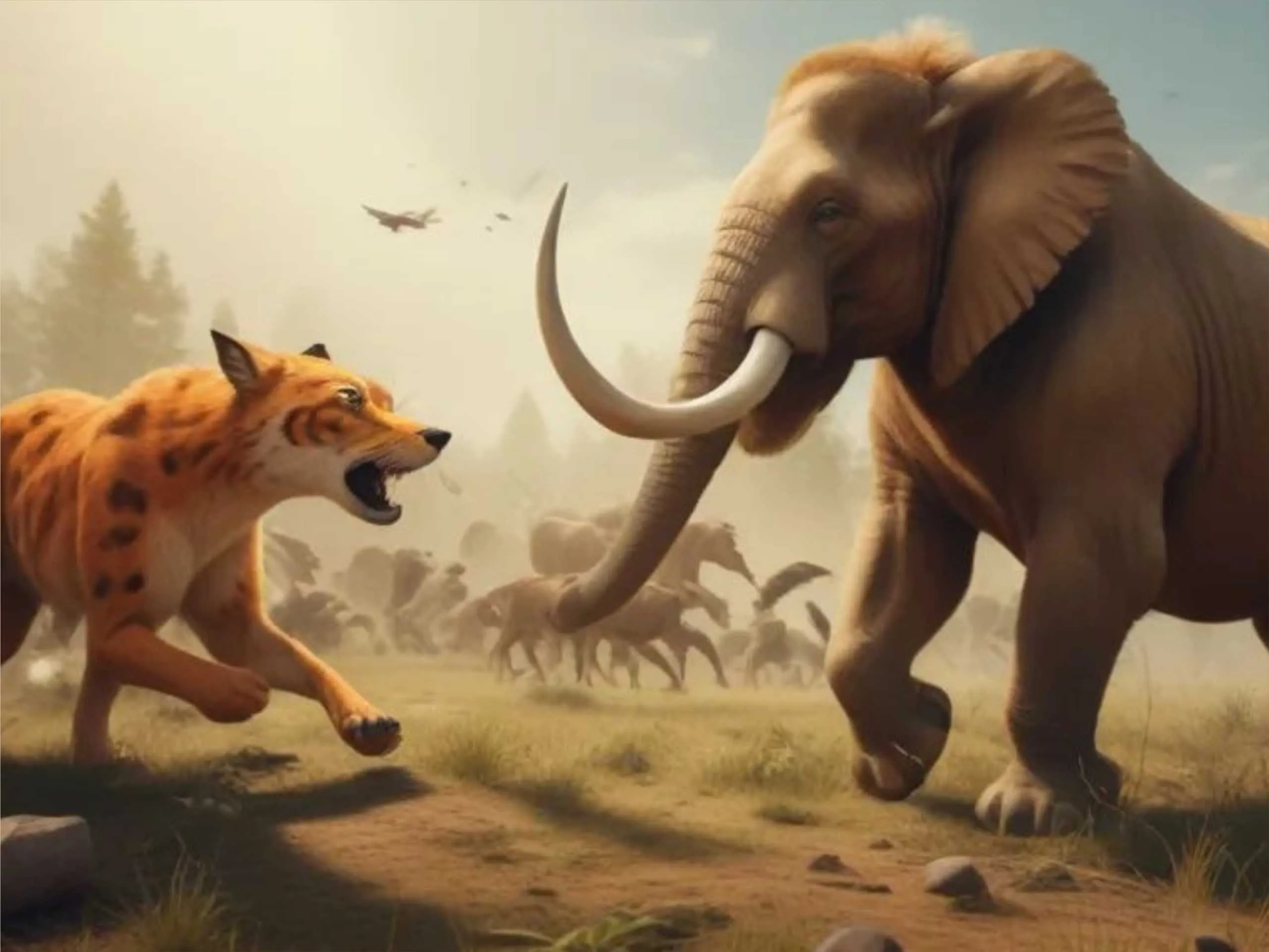 Elephant fighting in battlefield cartoon image