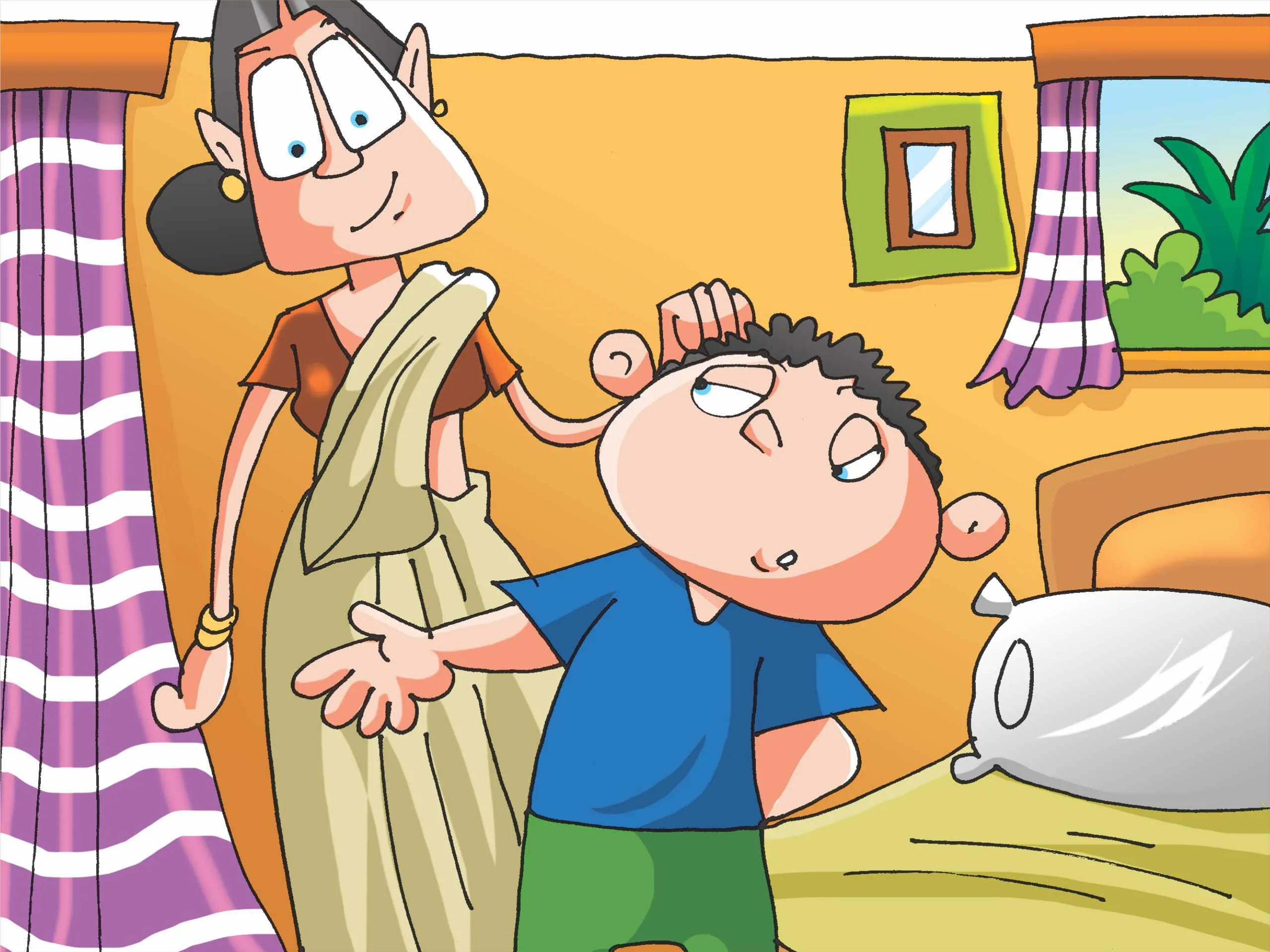 cartoon image of a mother and son
