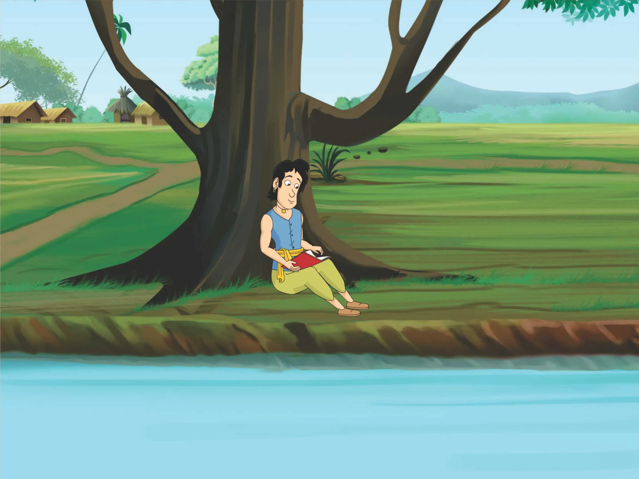 cartoon image of a man sitting under a tree