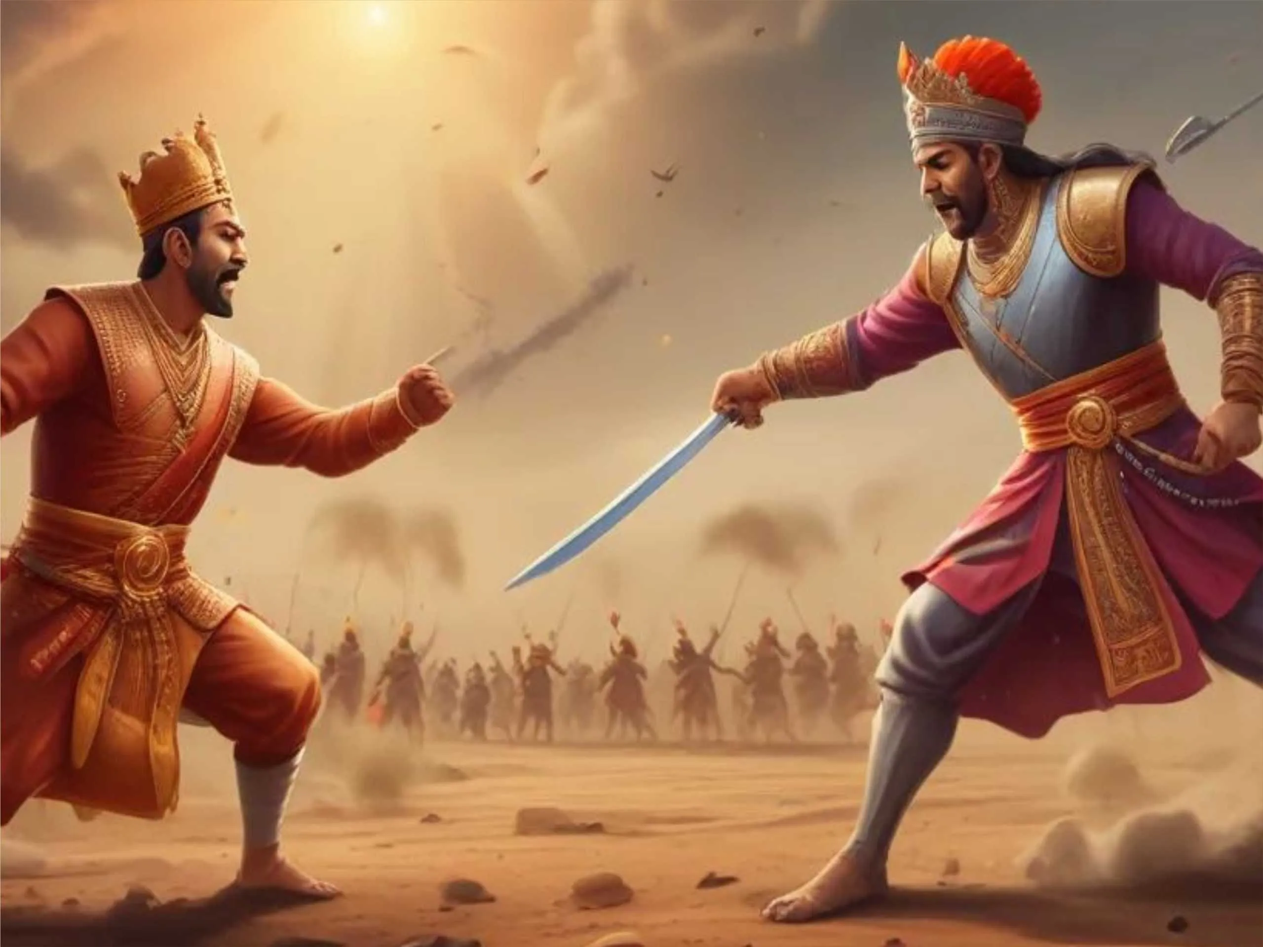 Two kings fighting in battlefield cartoon image