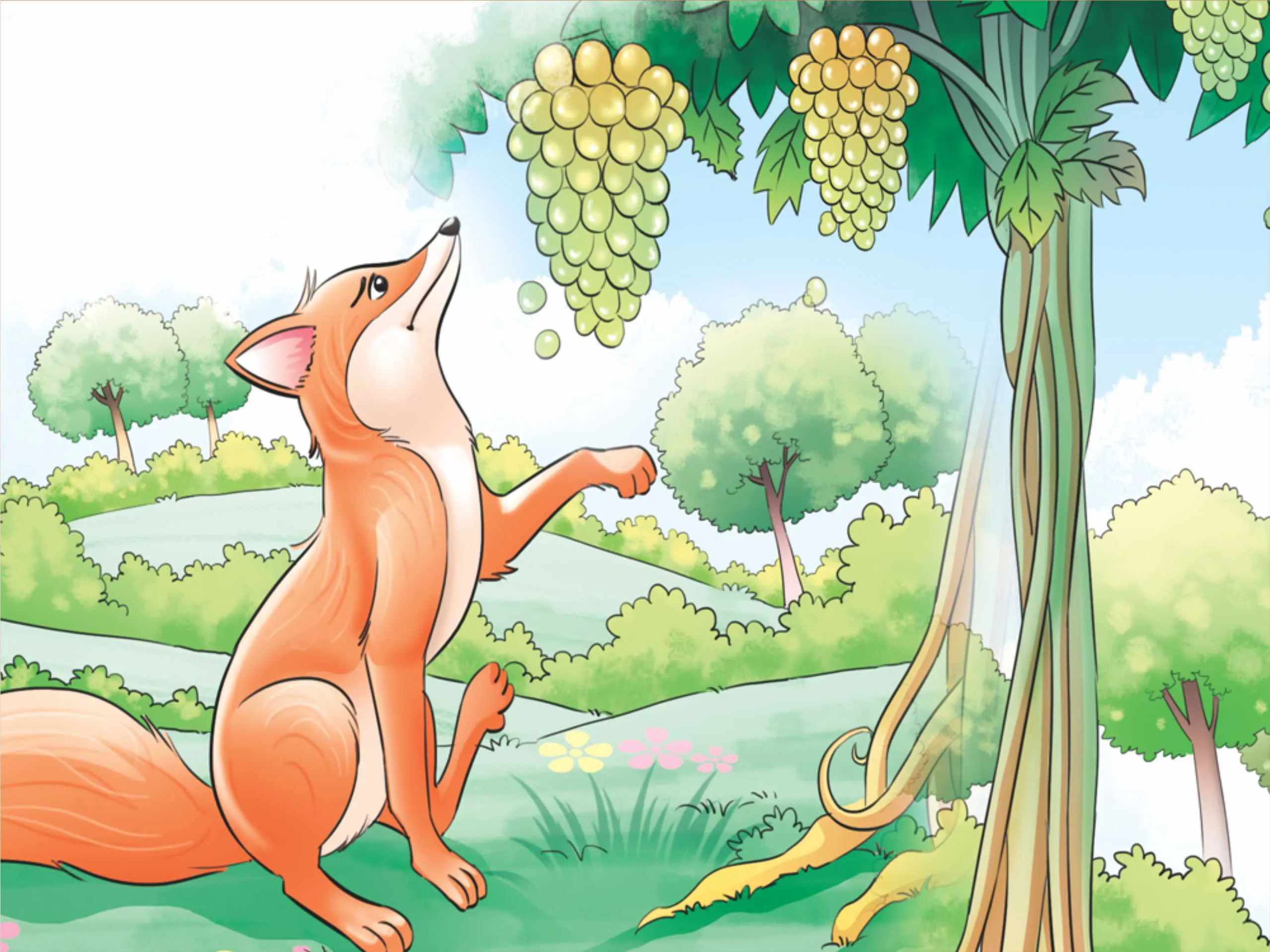 Fox and grapes cartoon image