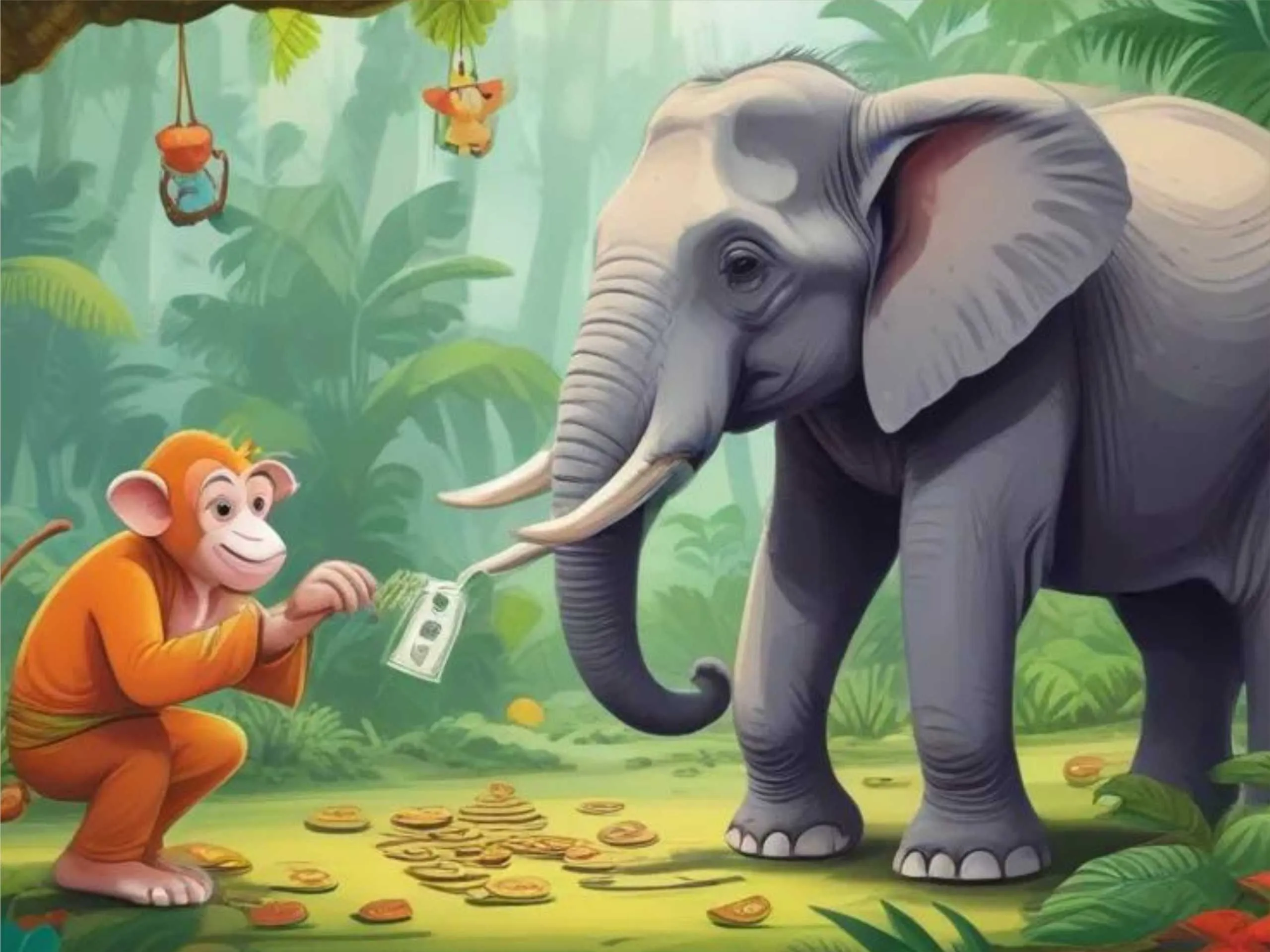 catoon image of an elephant and monkey 