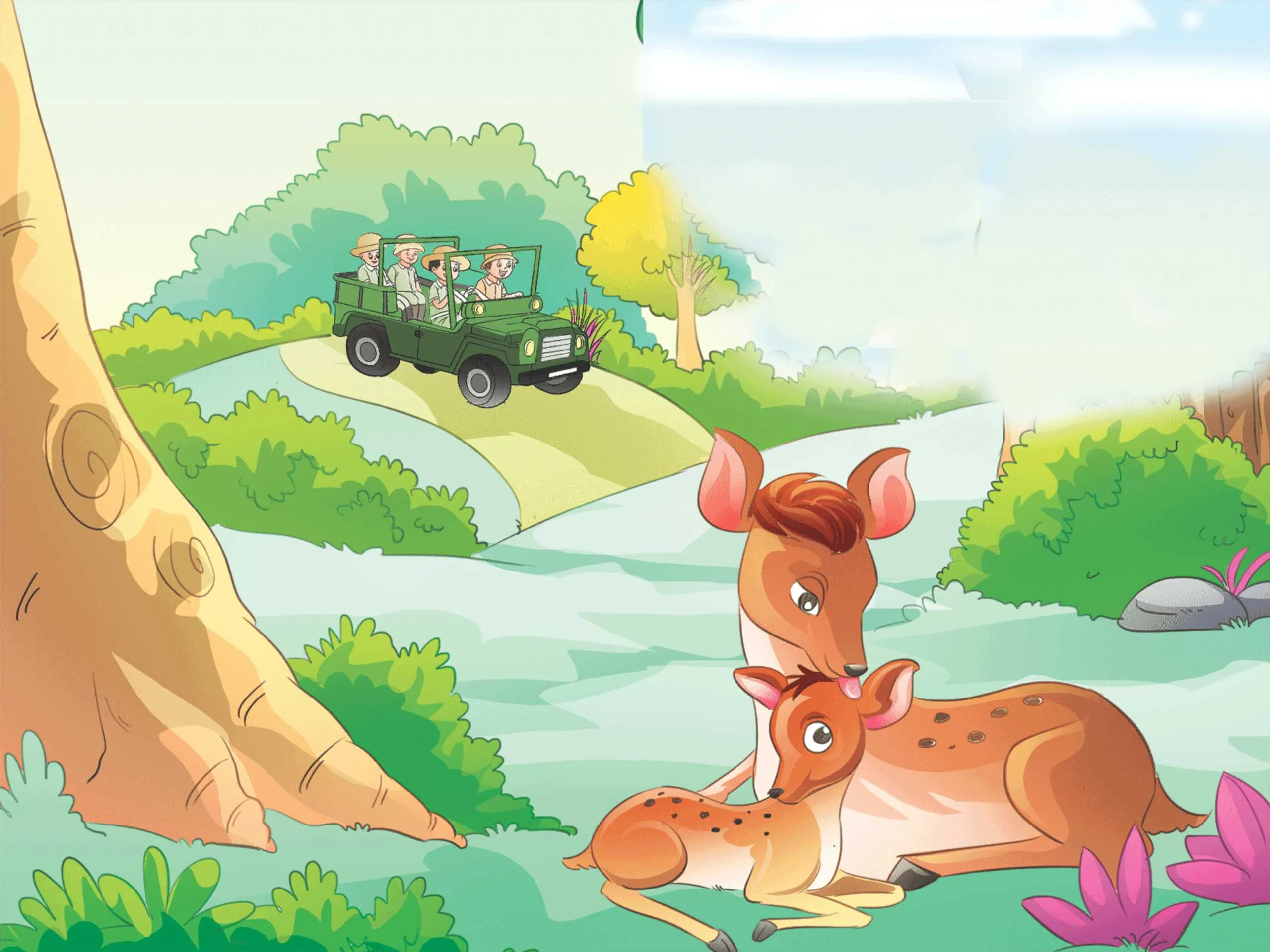 cartoon image of kids on jungle safari