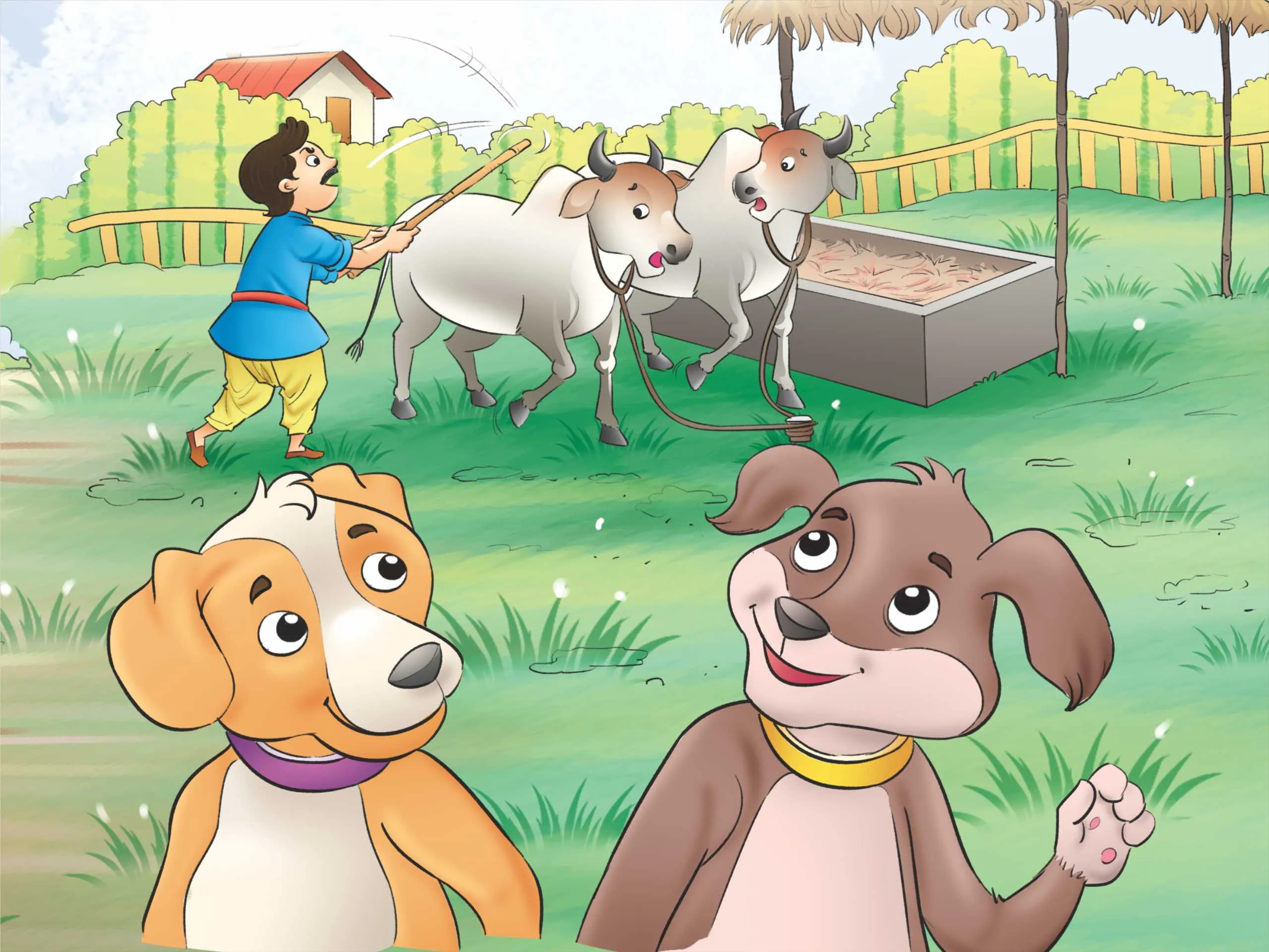 cartoon image of dogs and bull