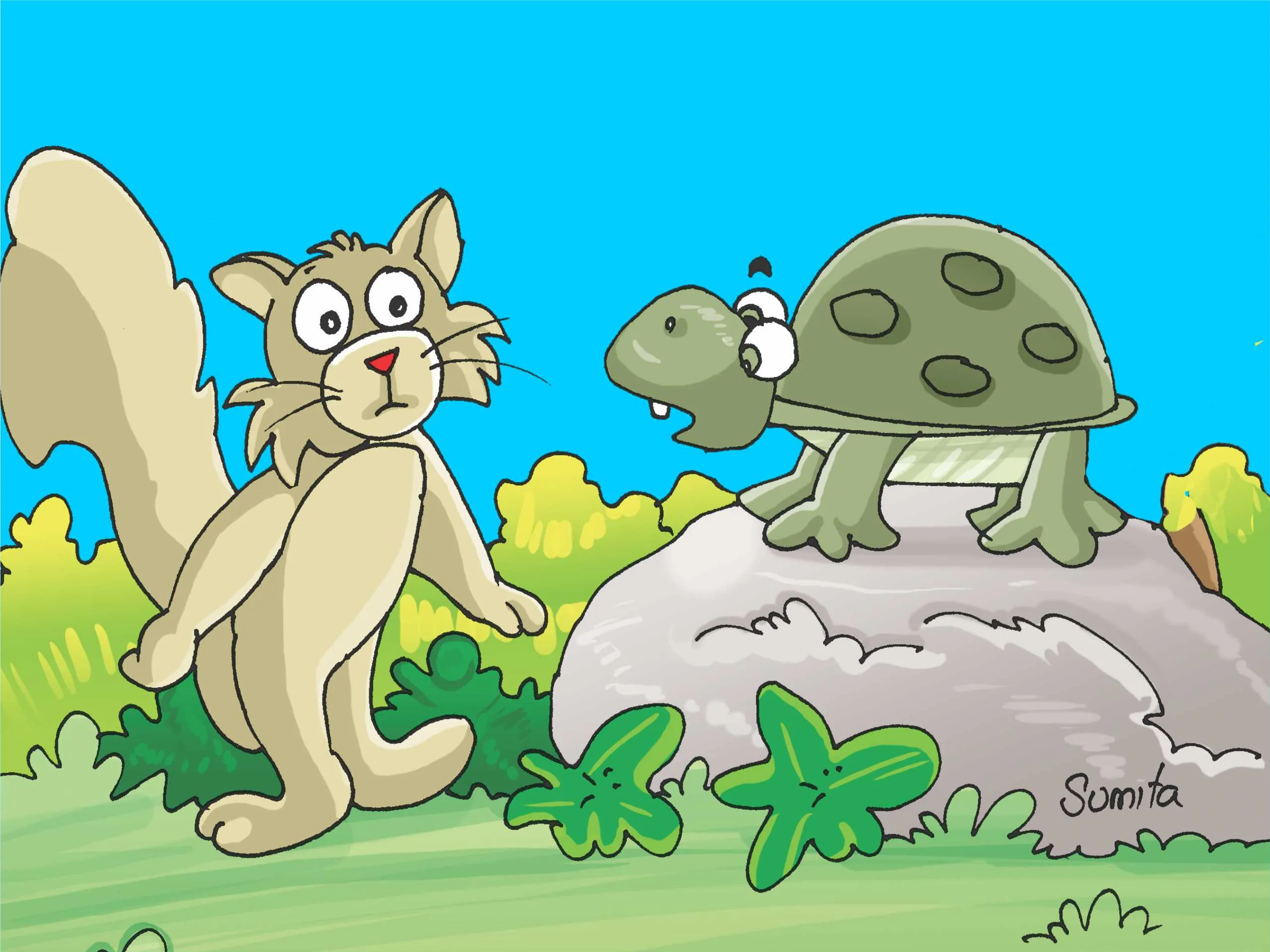 Squirrel and turtle cartoon image