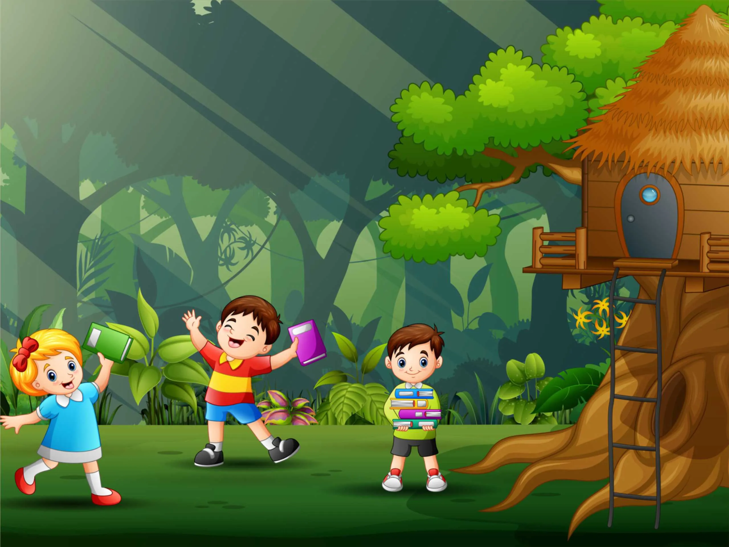 kids in jungle cartoon image