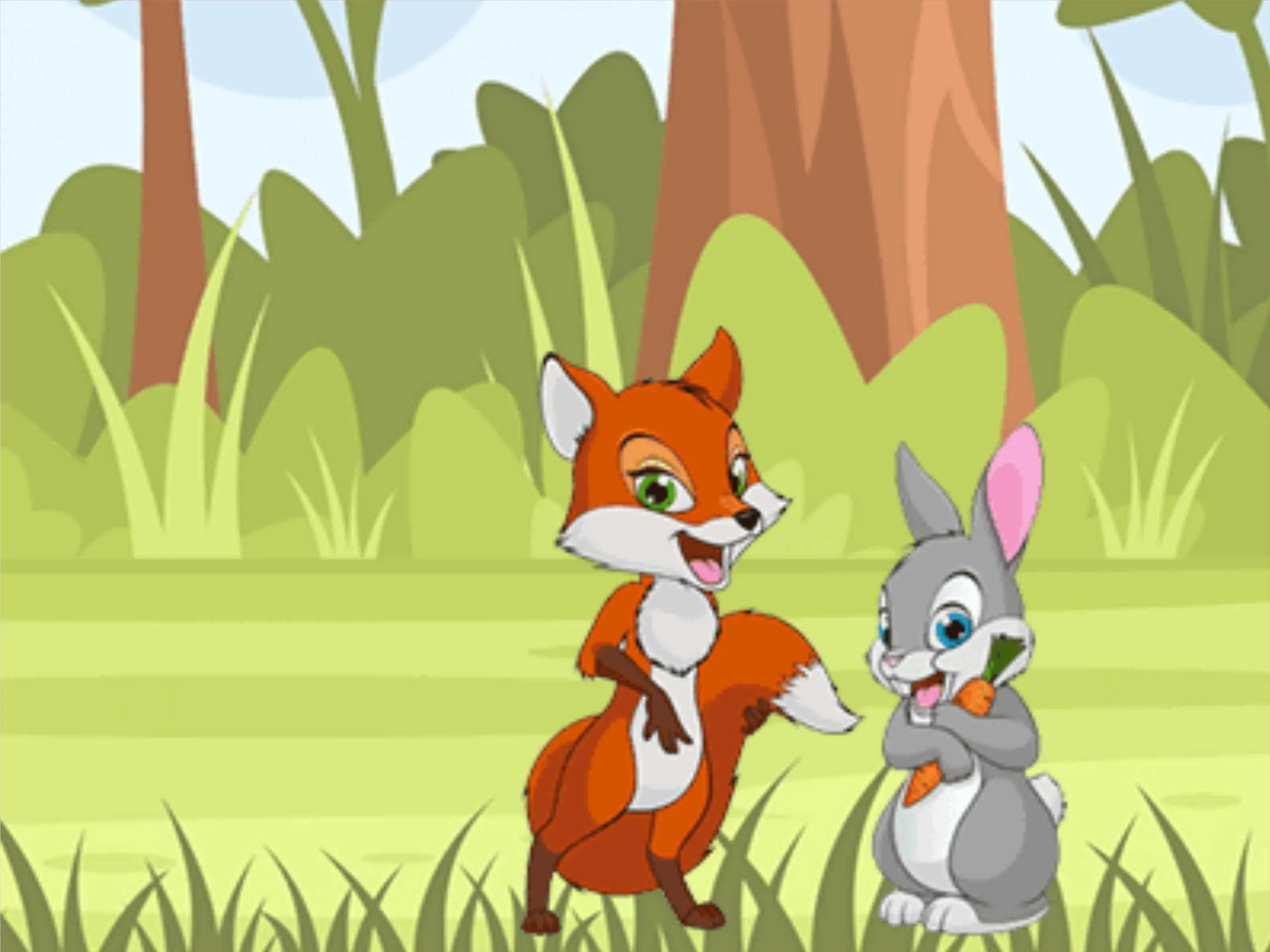 Rabbit with fox in jungle cartoon image