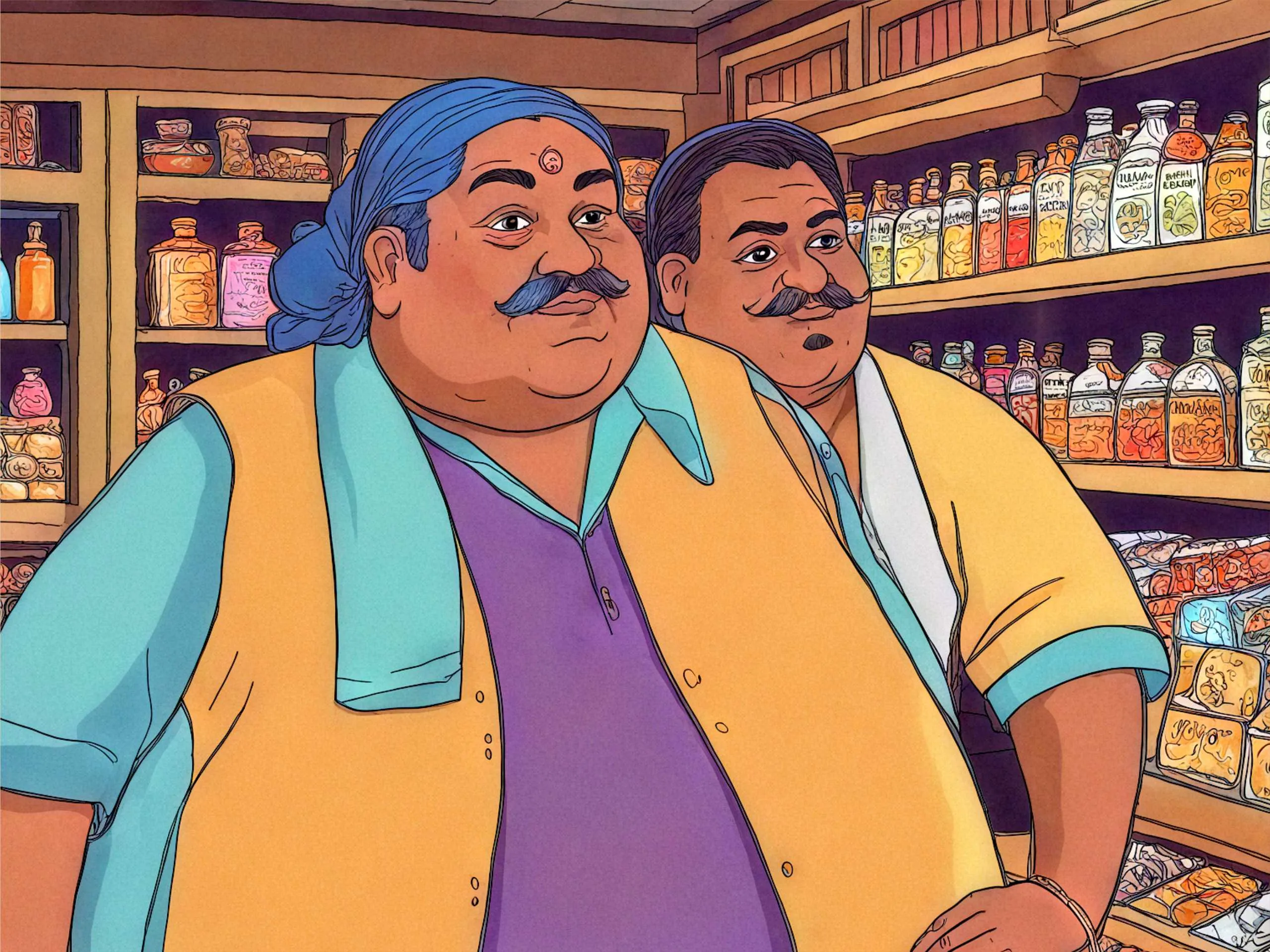cartoon image of man in sweet shop