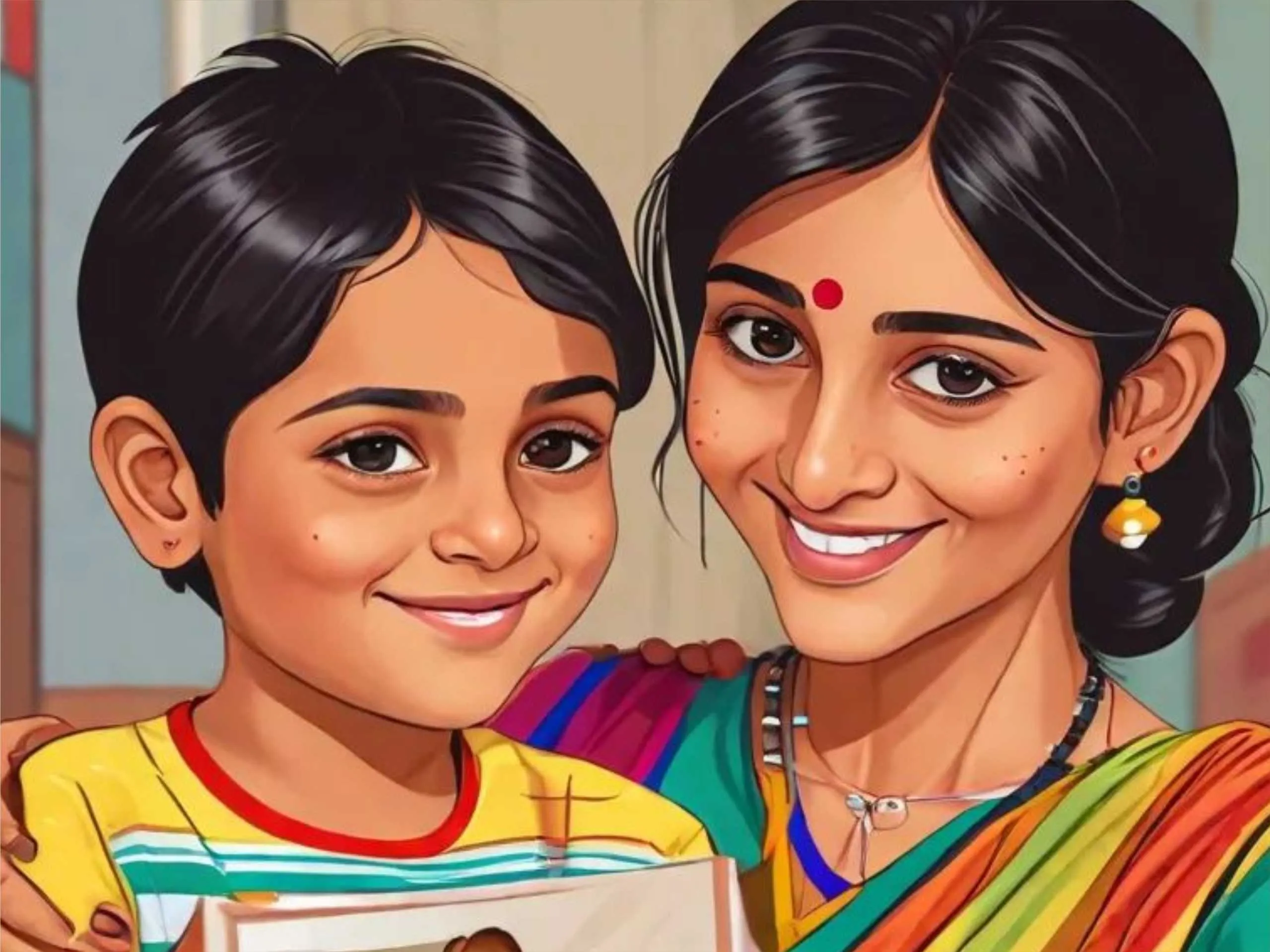 cartoon image of a kid with his mother