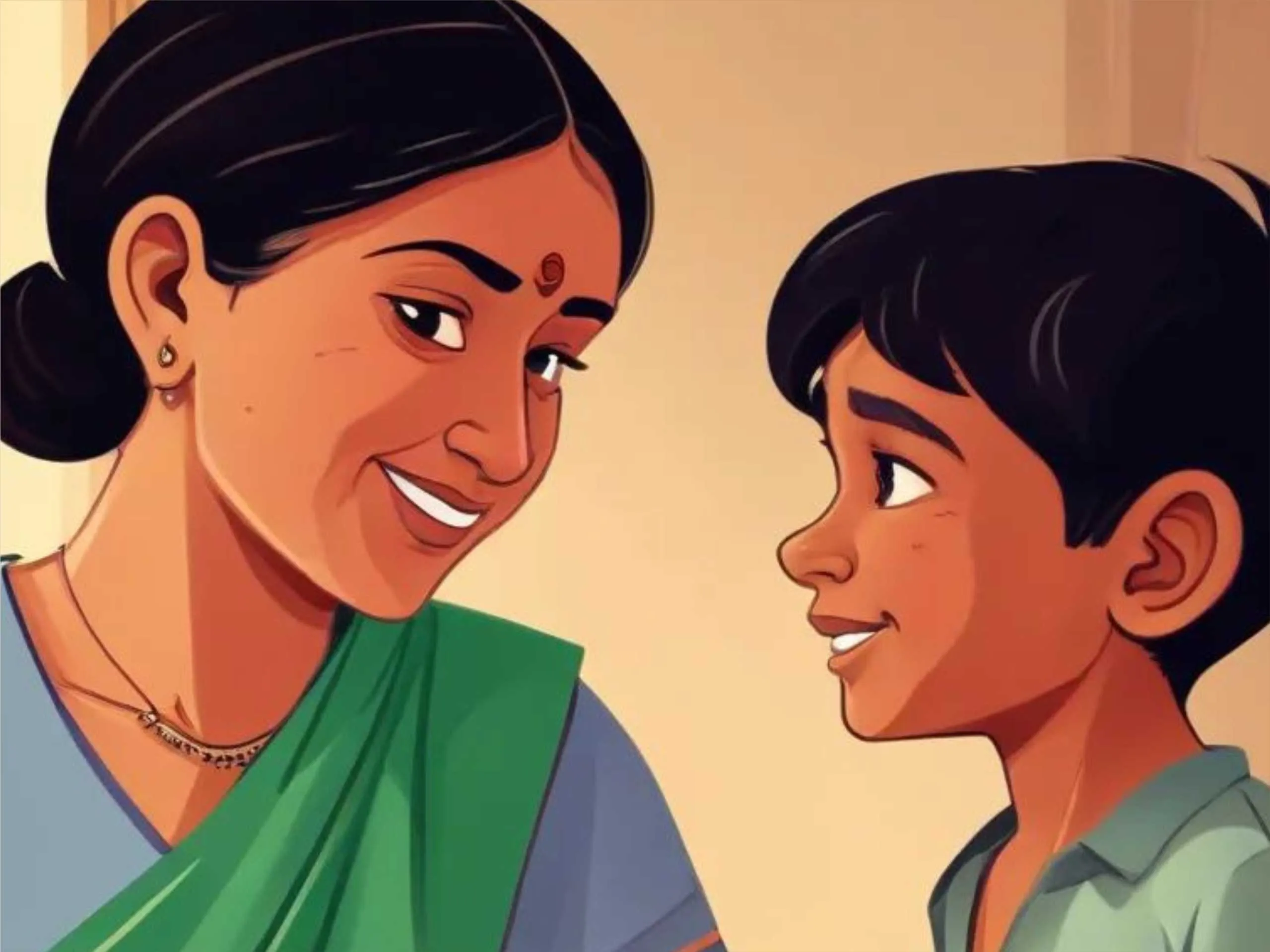 cartoon image of a son talking to his mother