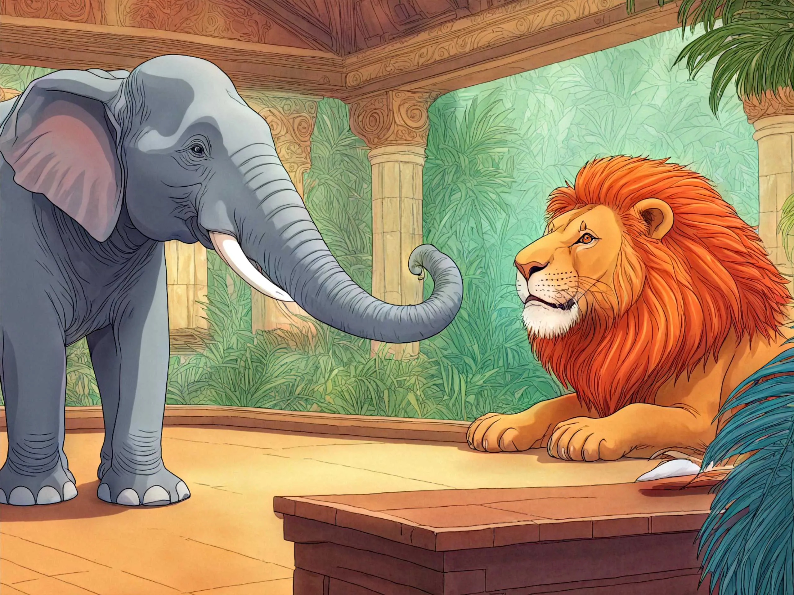 cartoon image of an elephant and lion