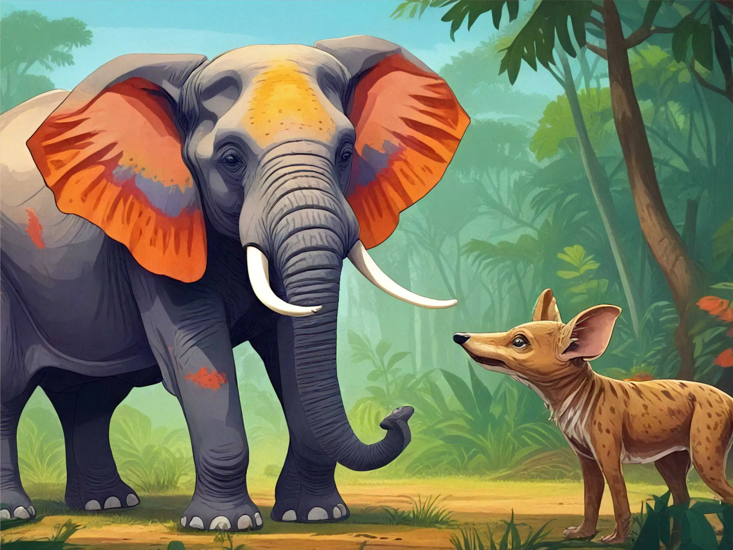 cartoon image of an elephant and jackal